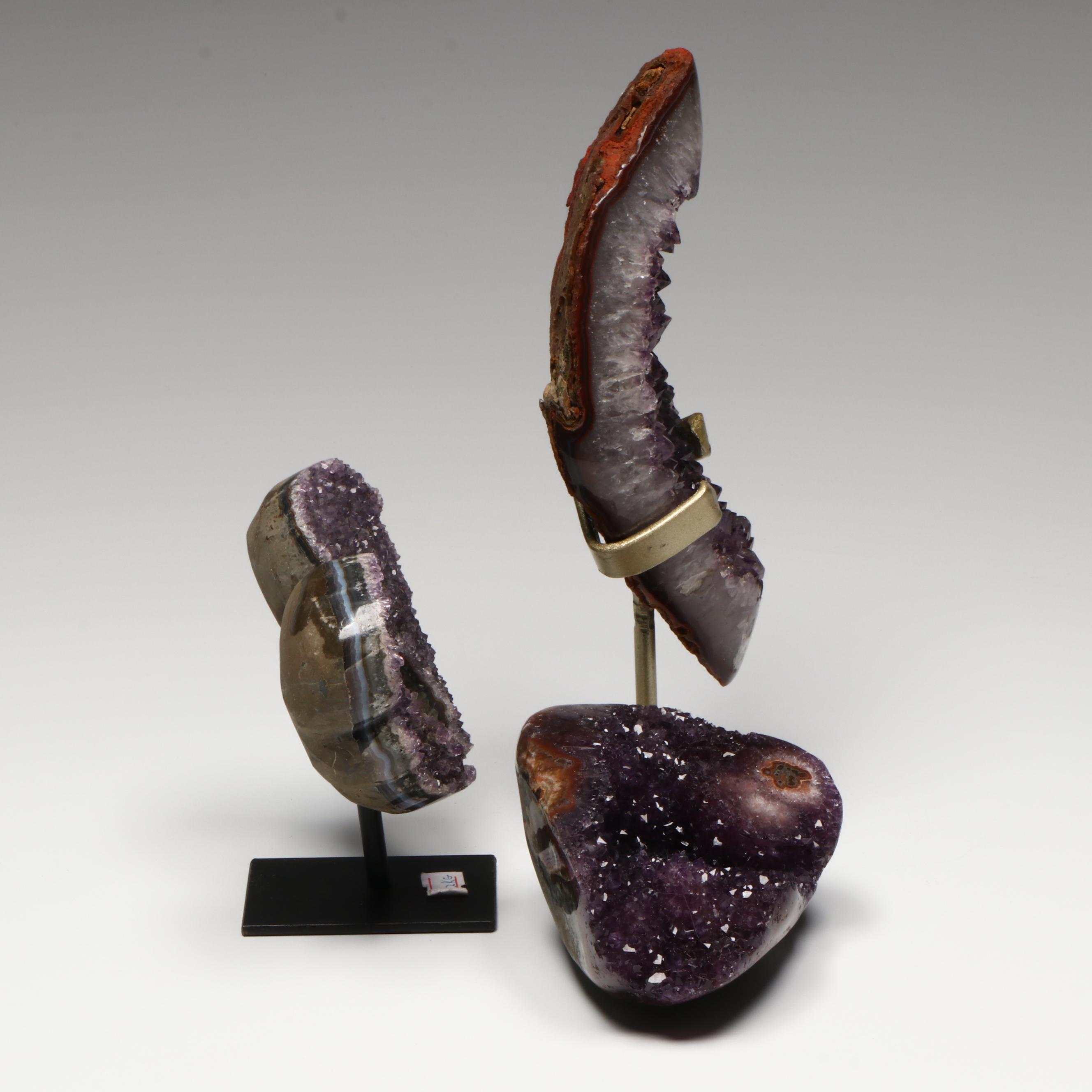 Amethyst Specimens on Modern Metal Stands