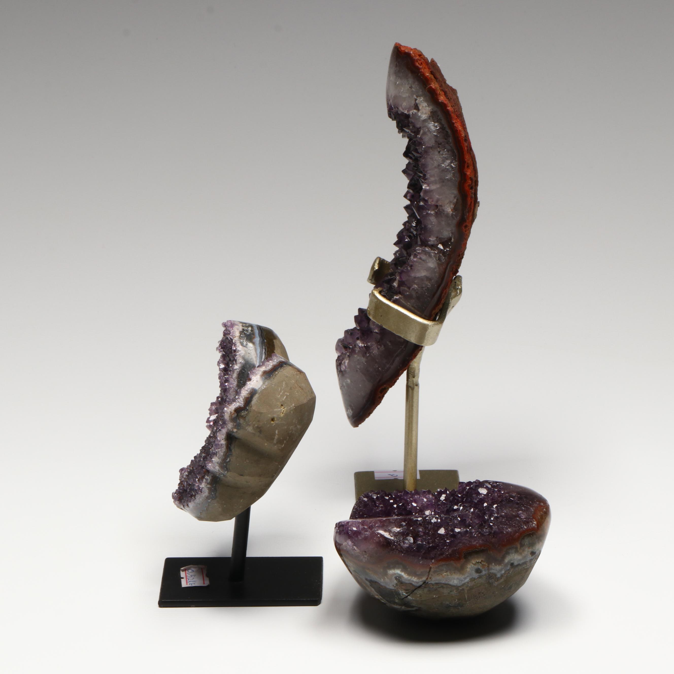 Amethyst Specimens on Modern Metal Stands