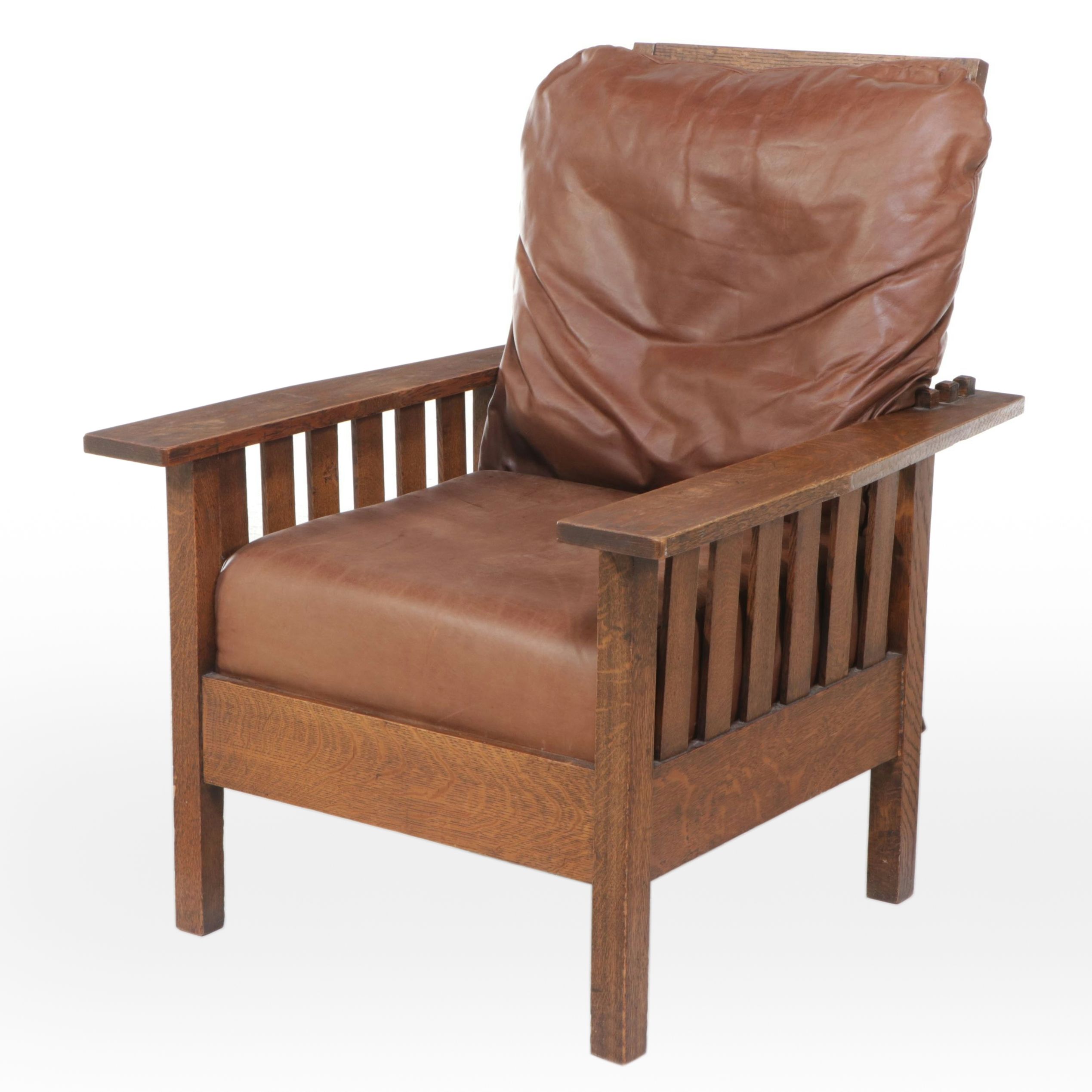 Arts & Crafts Style Leather Upholstered Oak Recliner, 20th Century