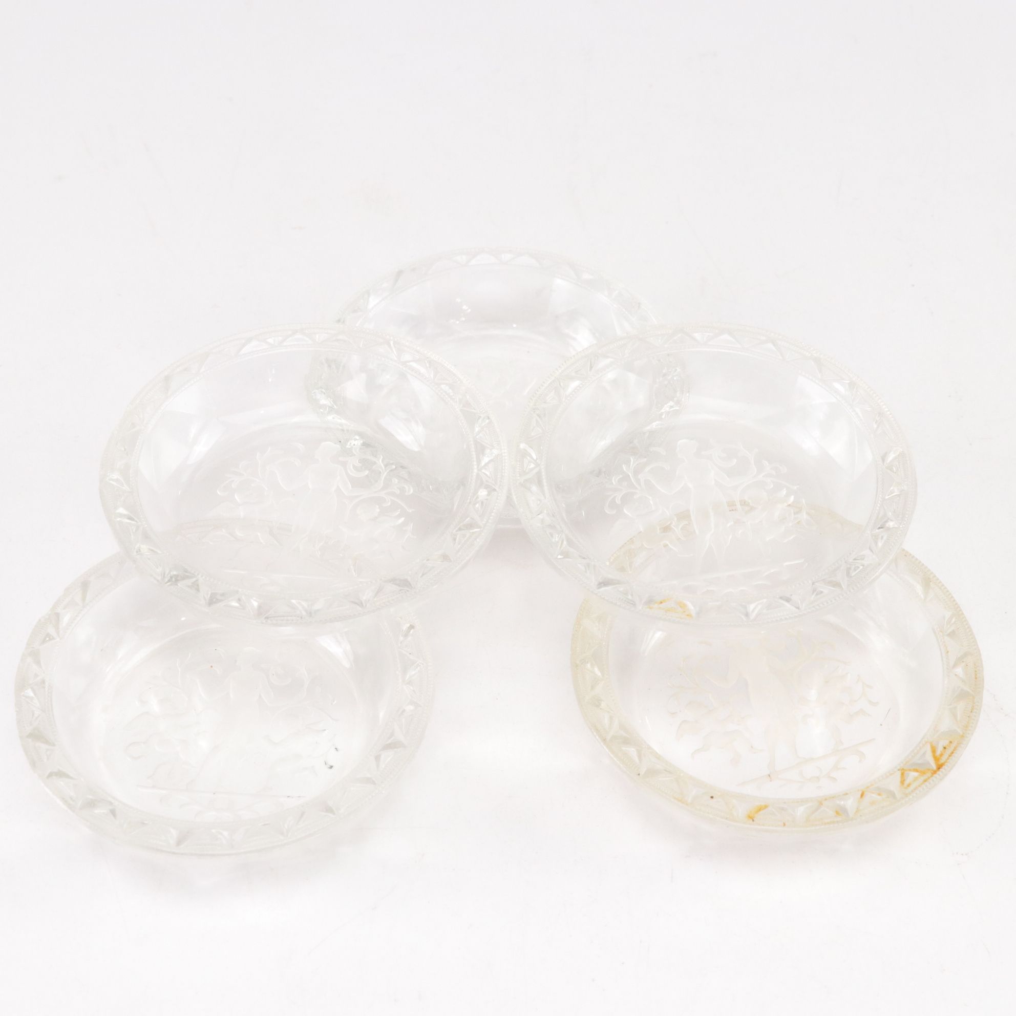 Blown Glass Pink Birds & Acrylic Napkin Rings, Etched Glass Butter Pats & More