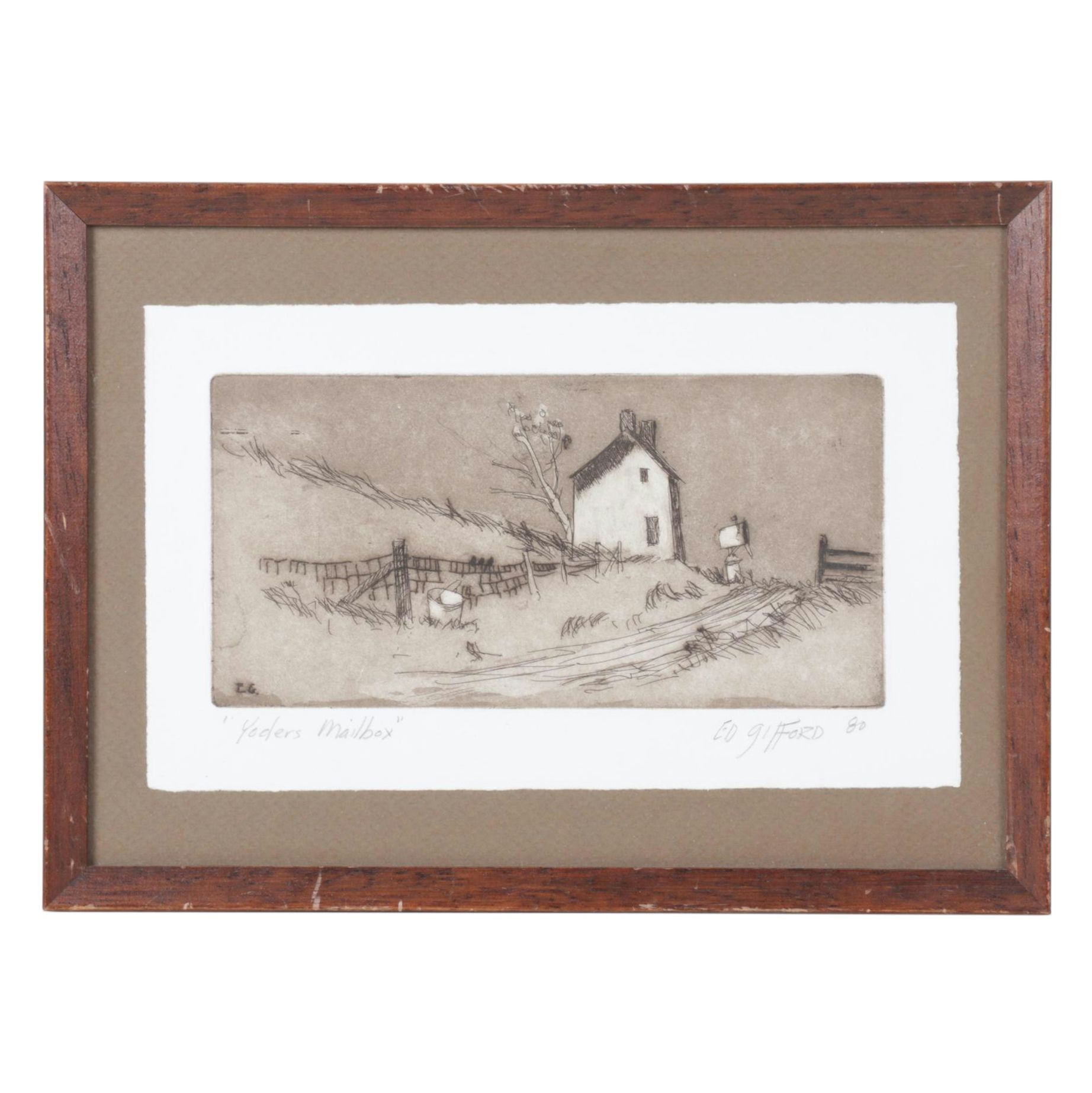 Ed Gifford "Yoders Mailbox" Hand-Colored Etching, 1980