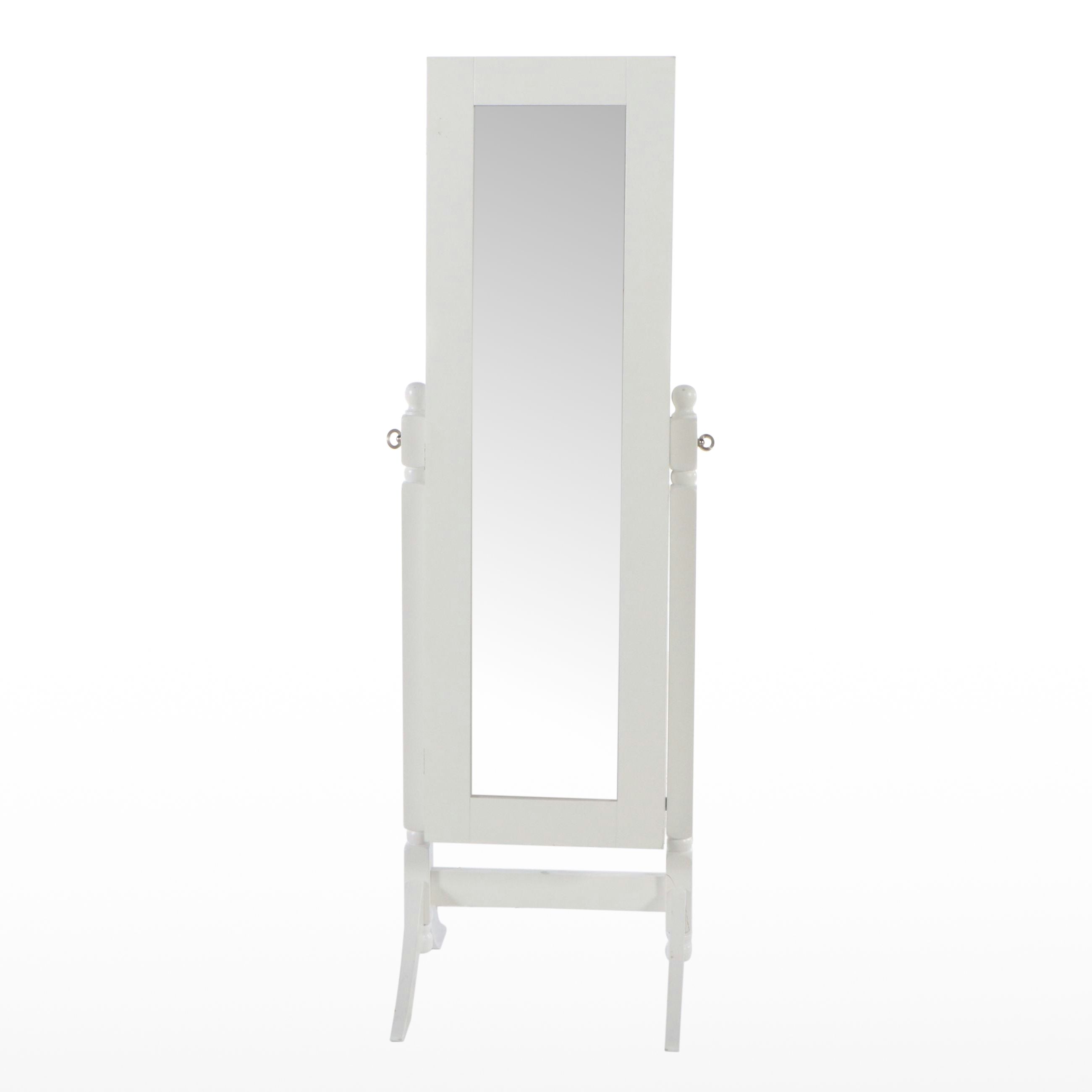 White Wood Cheval Mirror with Jewelry Storage