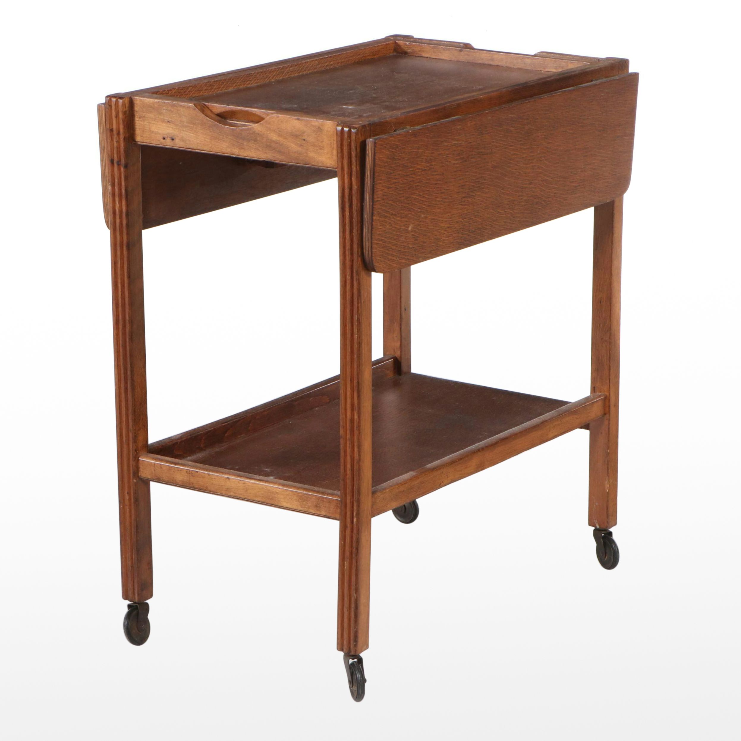 Art Deco Oak Drop Leaf Bar Trolley