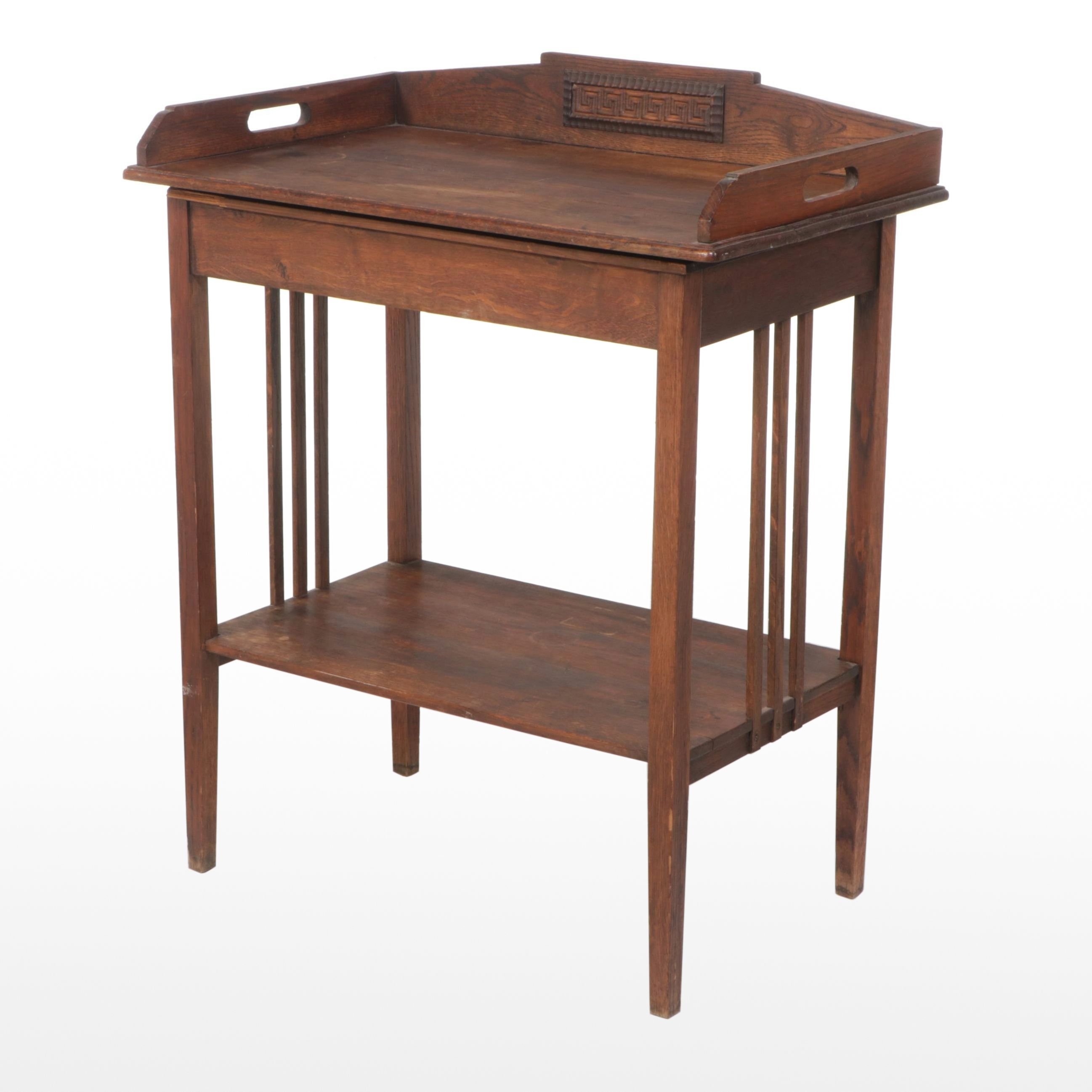 Arts & Crafts Oak Tray Top Serving Table