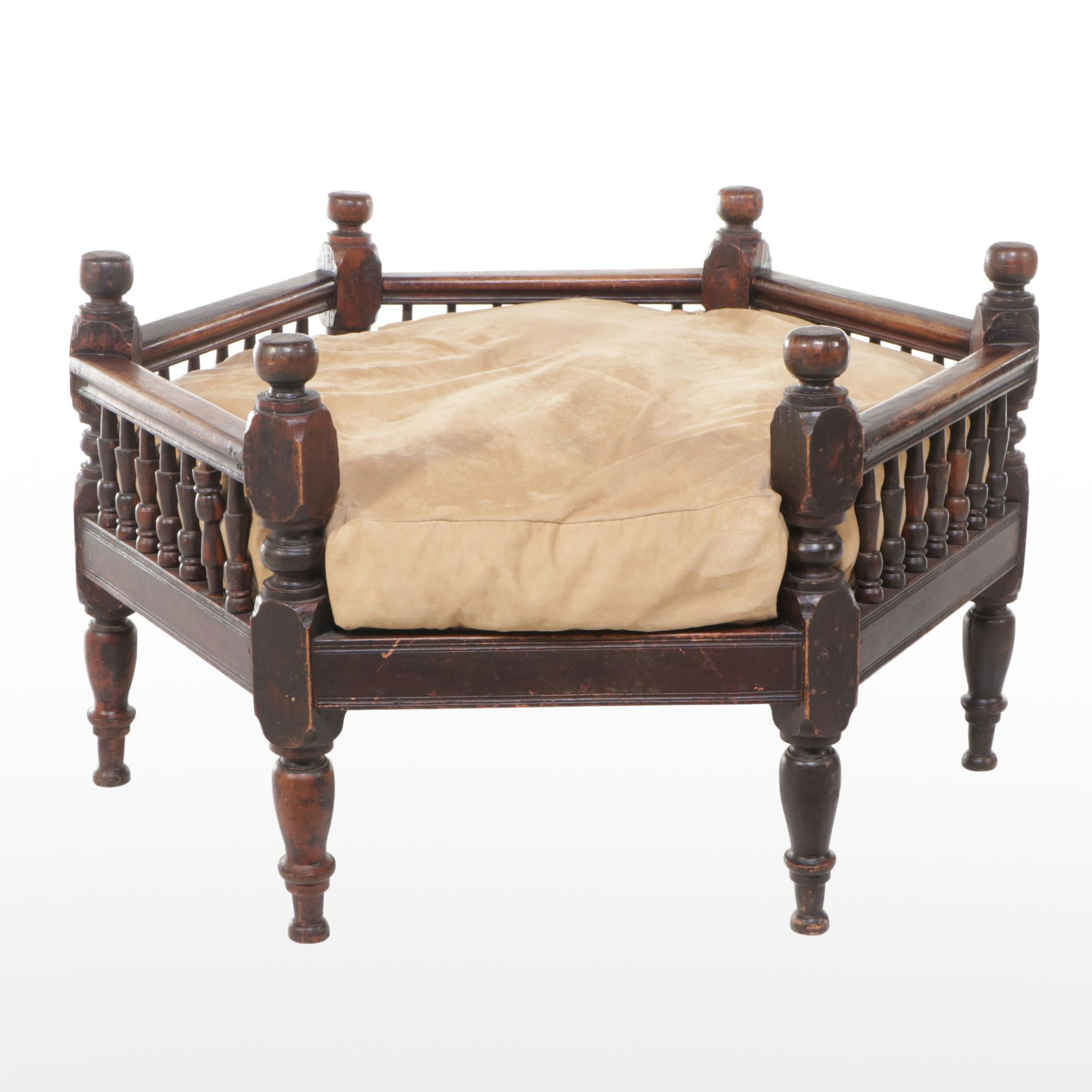 Antique Thai Hexagonal Monk's Bench Converted to Dog Bed