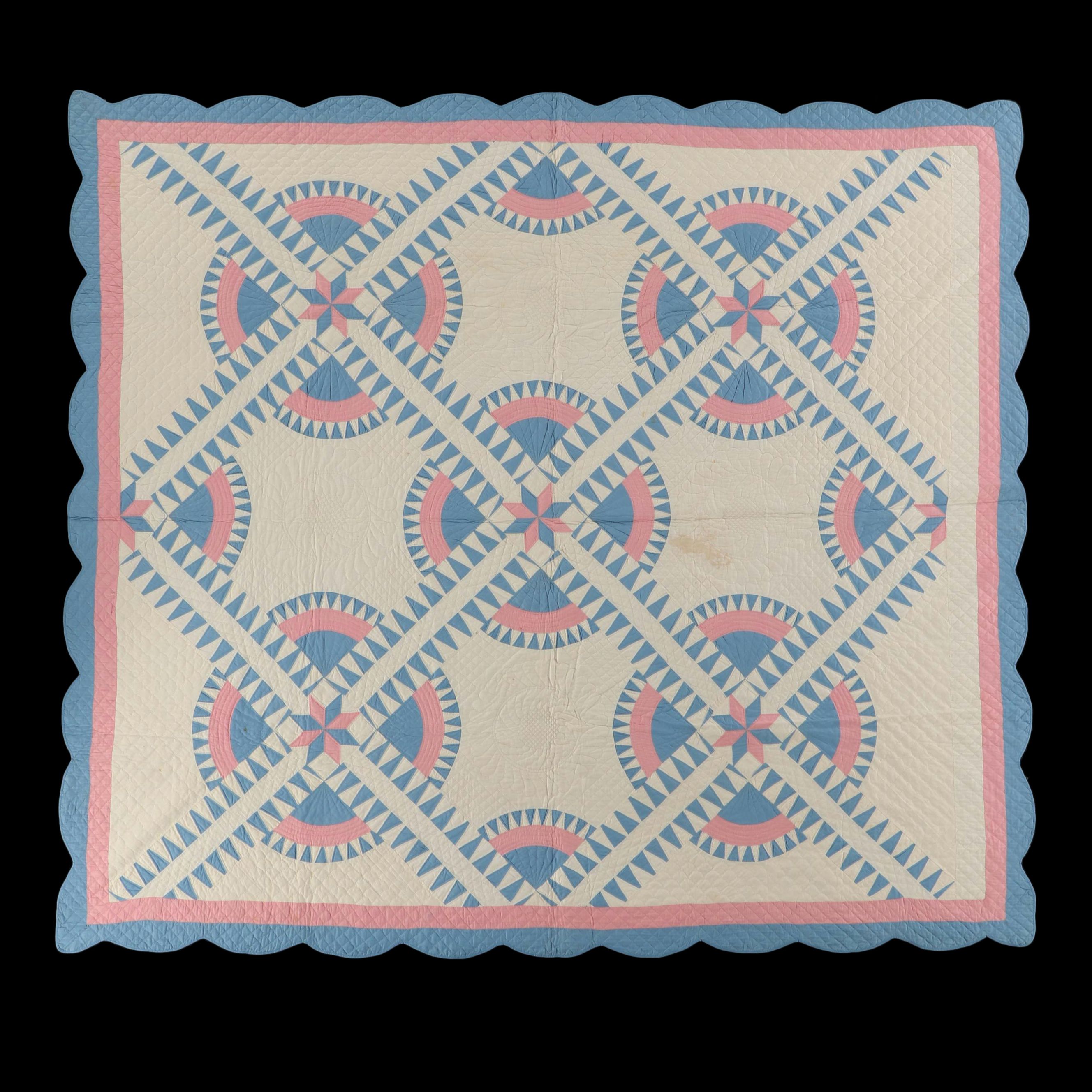 Hand-Pieced "New York Beauty" Full Size Cotton Quilt