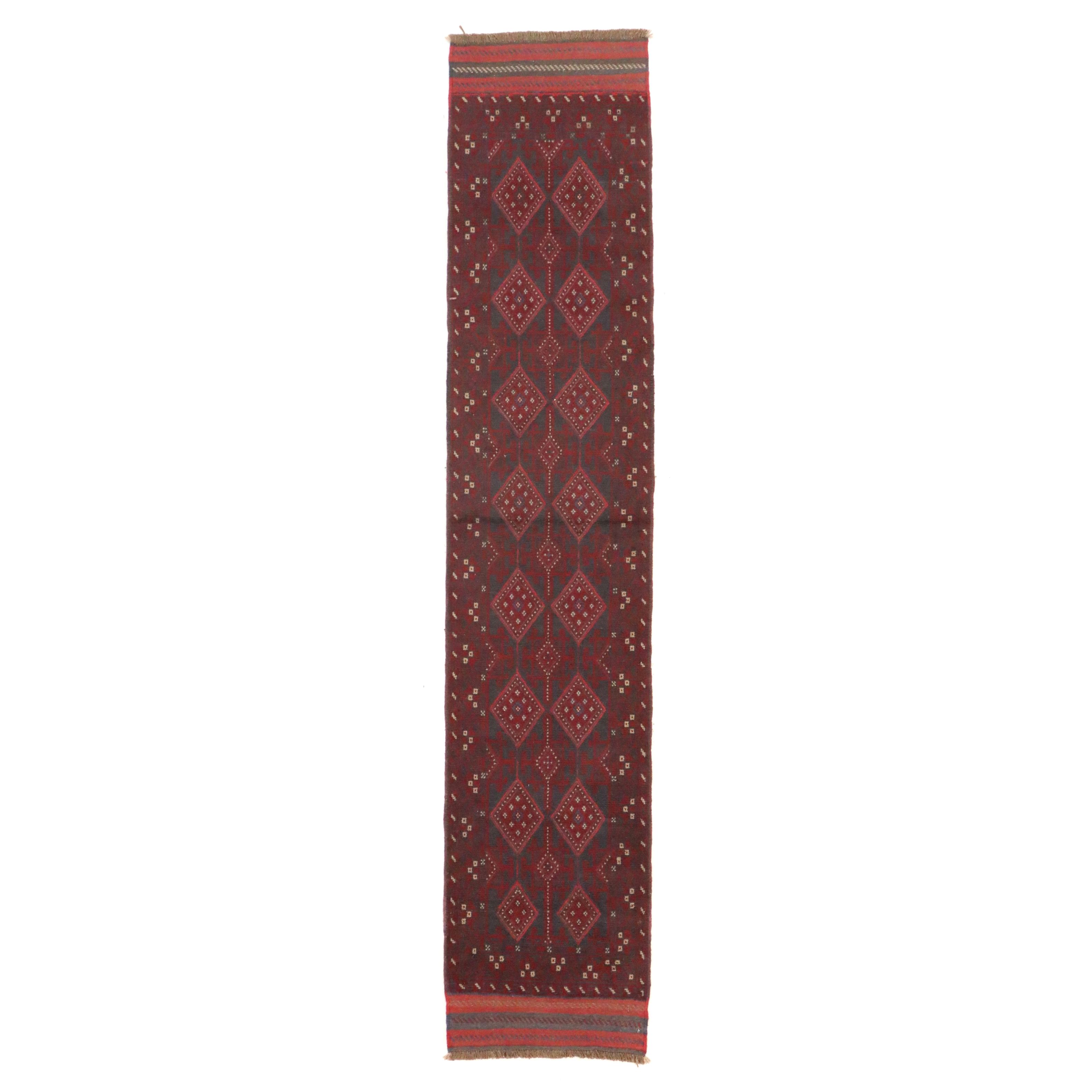 2'5 x 11'8 Hand-Knotted Afghan Mashwani Carpet Runner