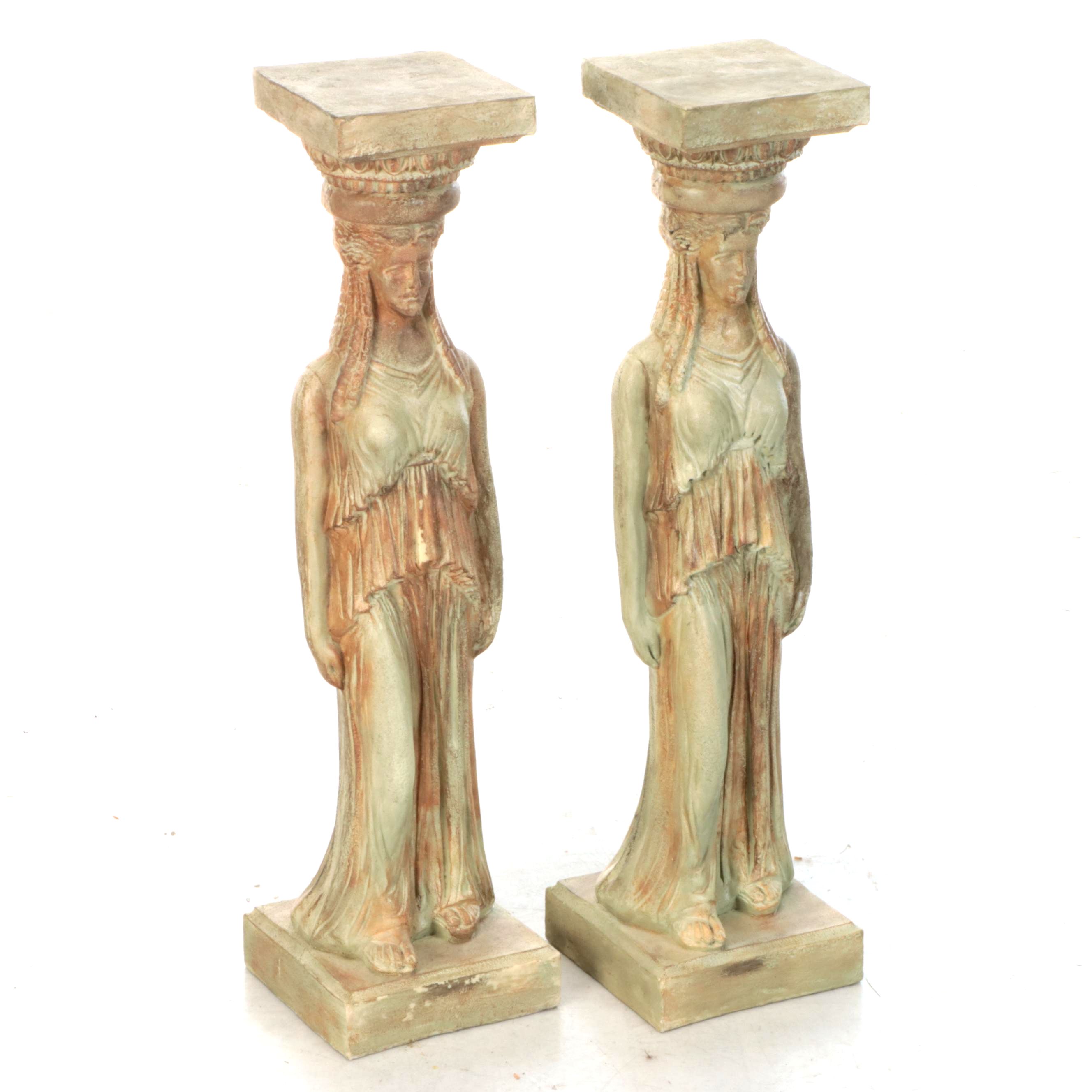 Neoclassical Caryatid Style Plaster Plant Stands