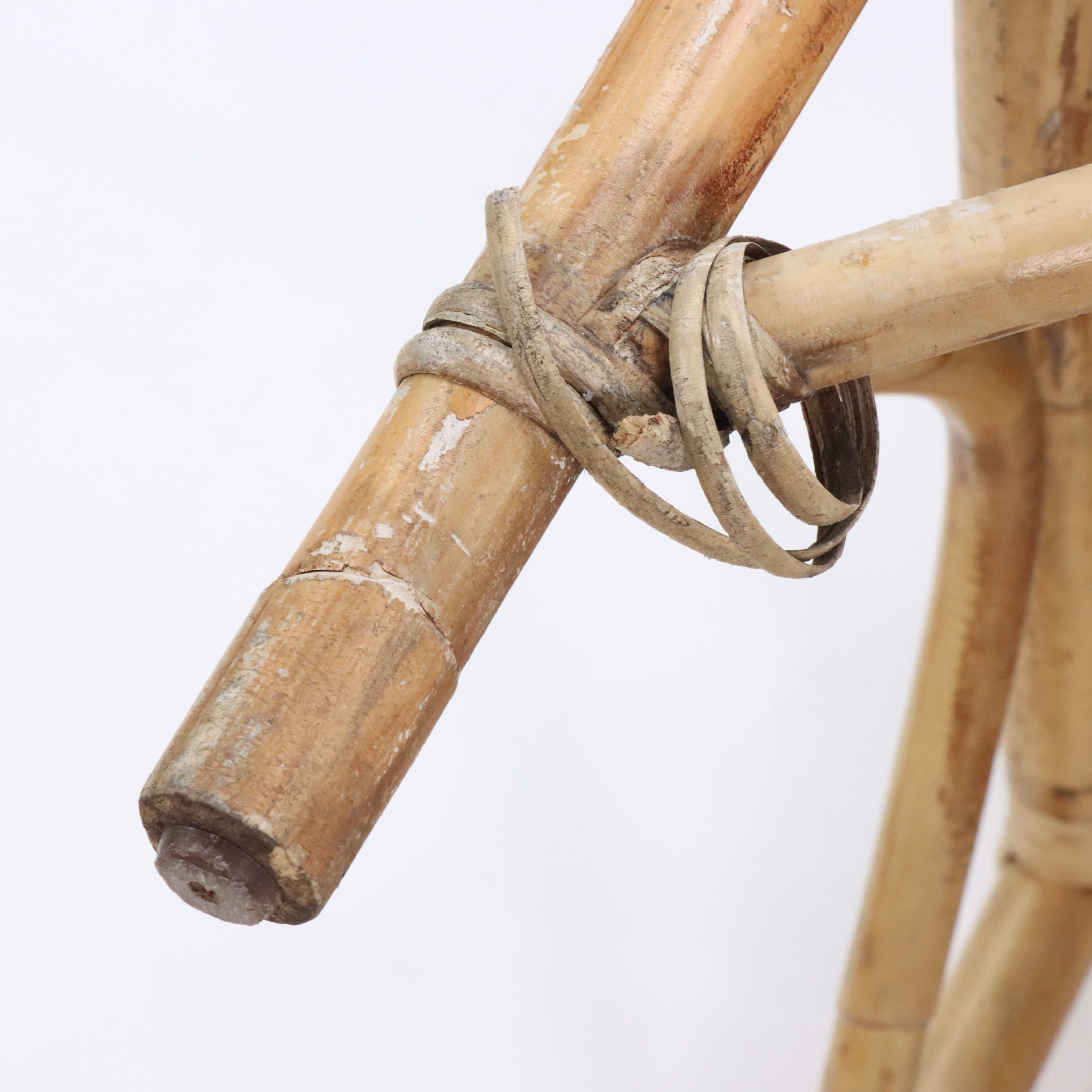 Pair of Rattan Armchairs with Woven Leather, Mid-20th Century