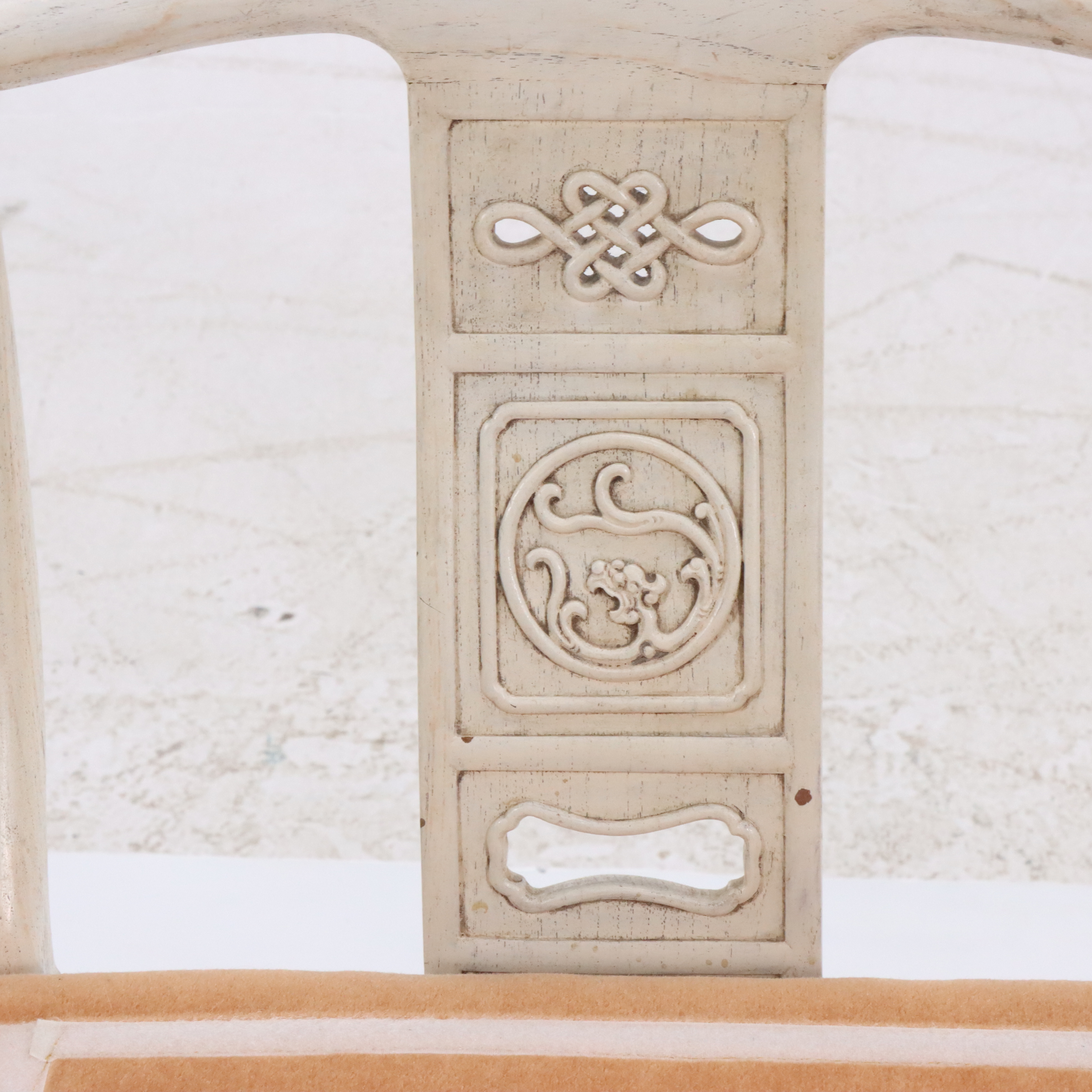 Pair of Chinese Painted Elm Low Side Chairs with Mohair Cushions