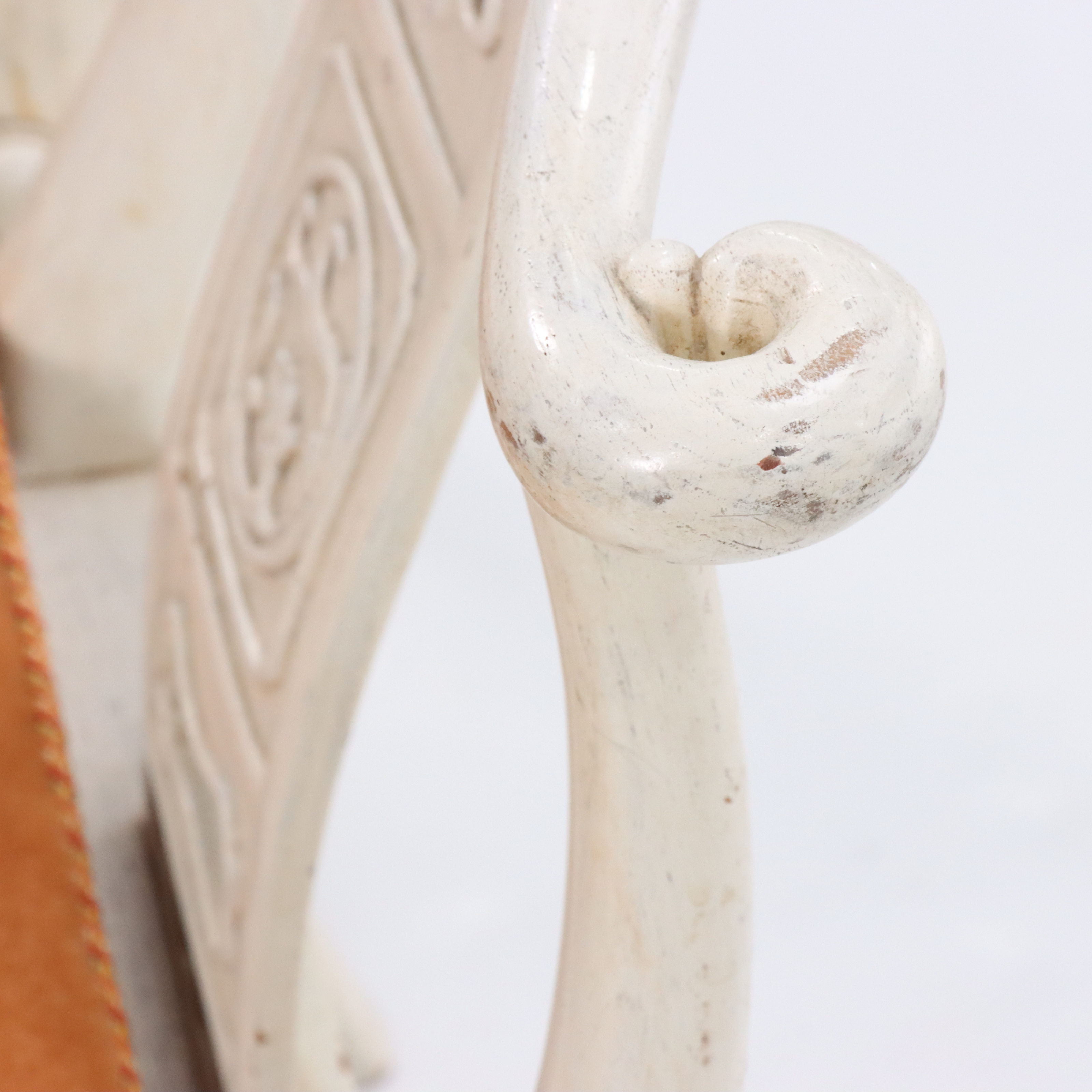 Pair of Chinese Painted Elm Low Side Chairs with Mohair Cushions