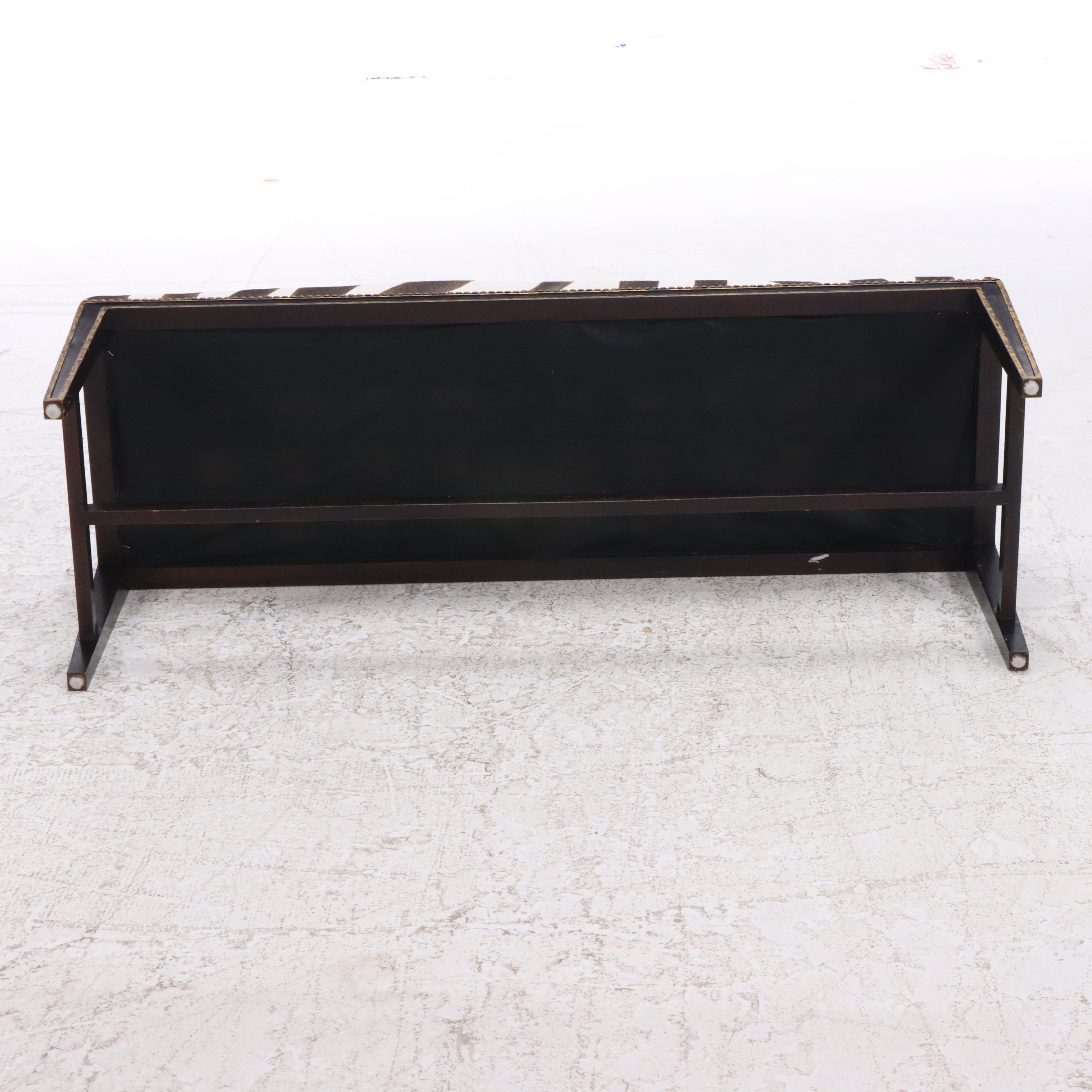 Black and Parcel Gilt Painted Bed Bench with Faux Zebra Hide