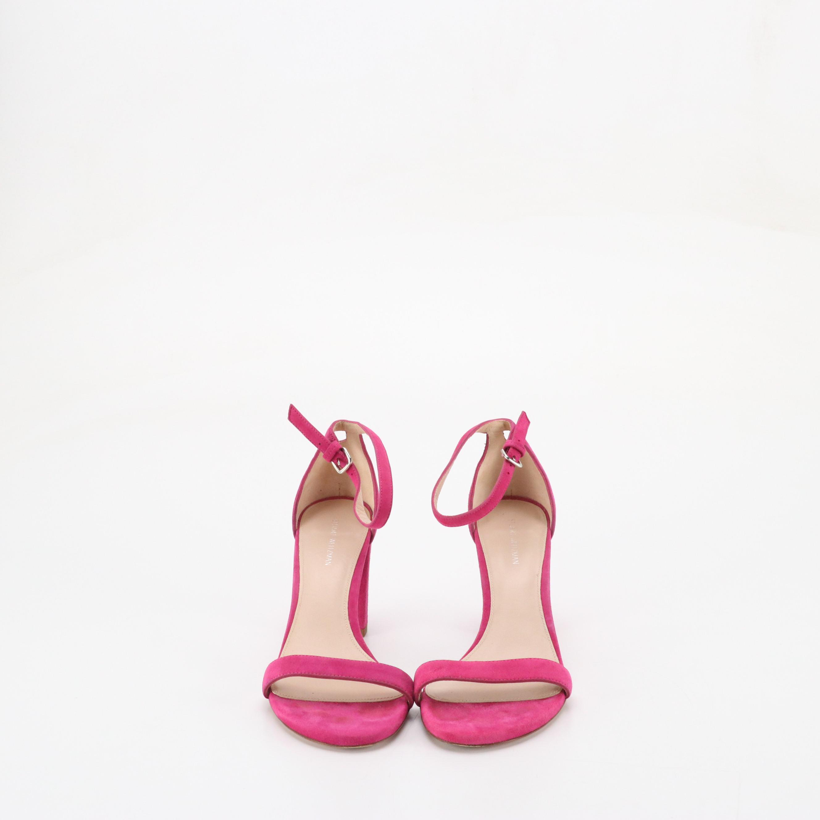 Stuart Weitzman Hot Pink Suede High-Heeled Sandals, Olivia Rose Tal Sequin Mules