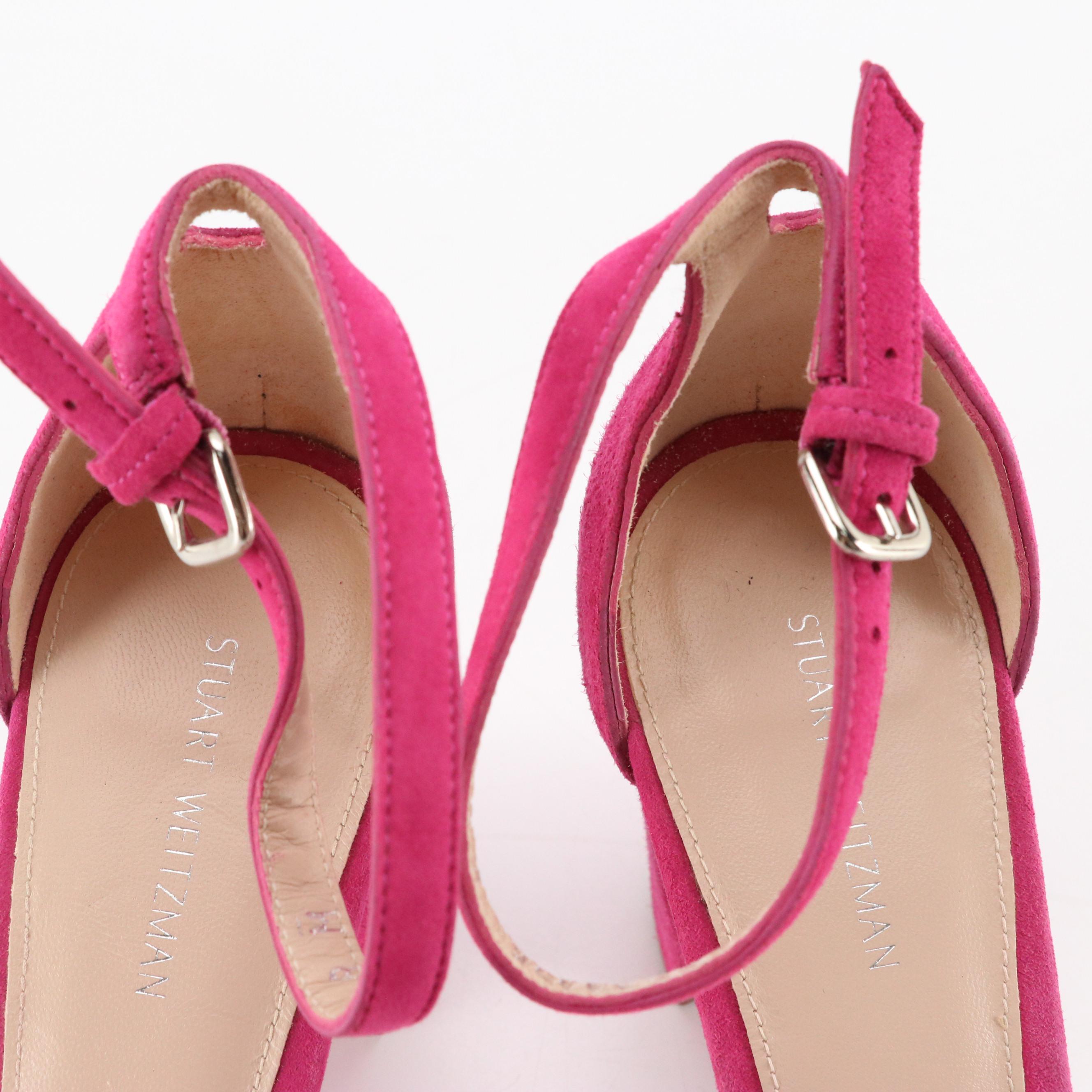 Stuart Weitzman Hot Pink Suede High-Heeled Sandals, Olivia Rose Tal Sequin Mules