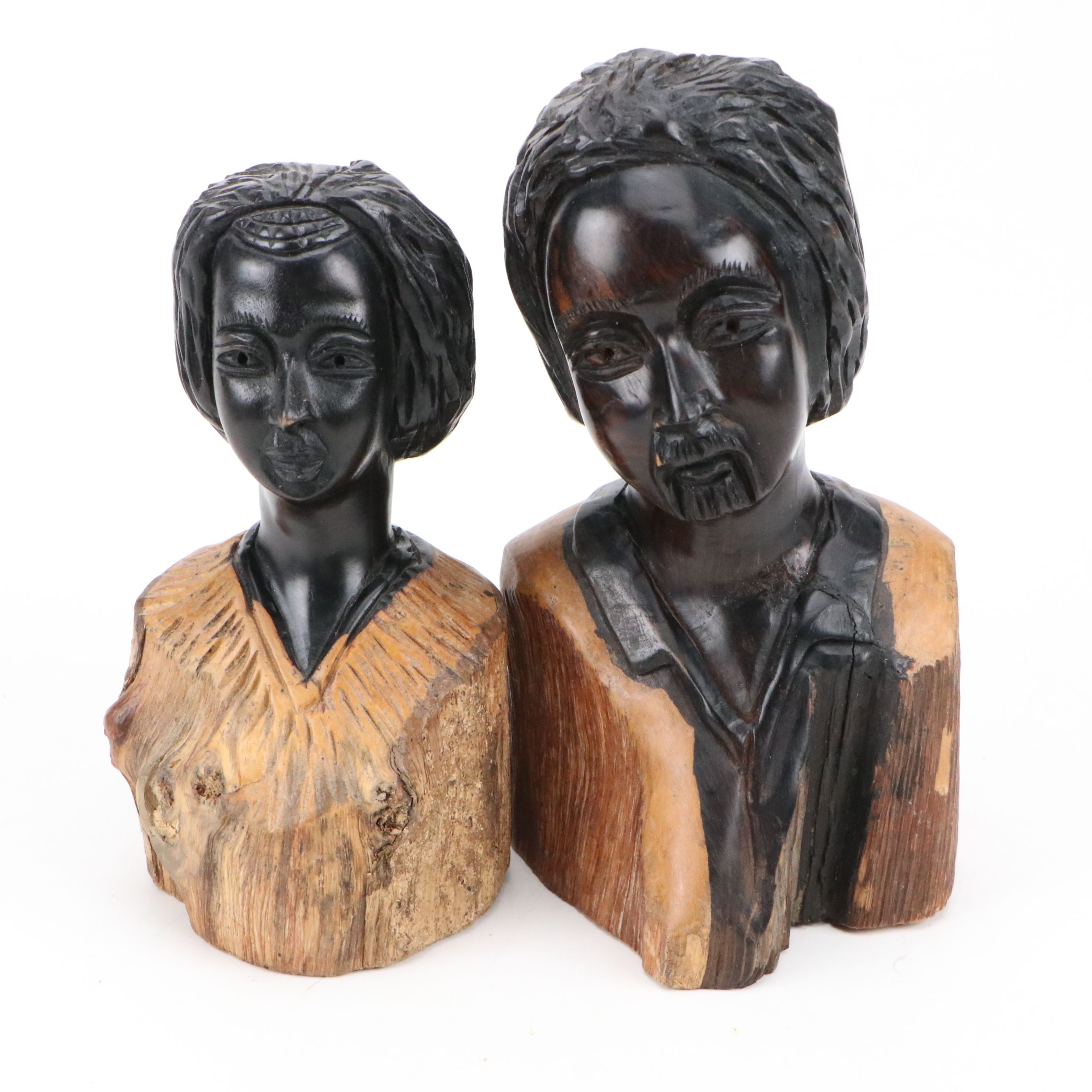 East African Carved Ebony Busts of Man and Woman