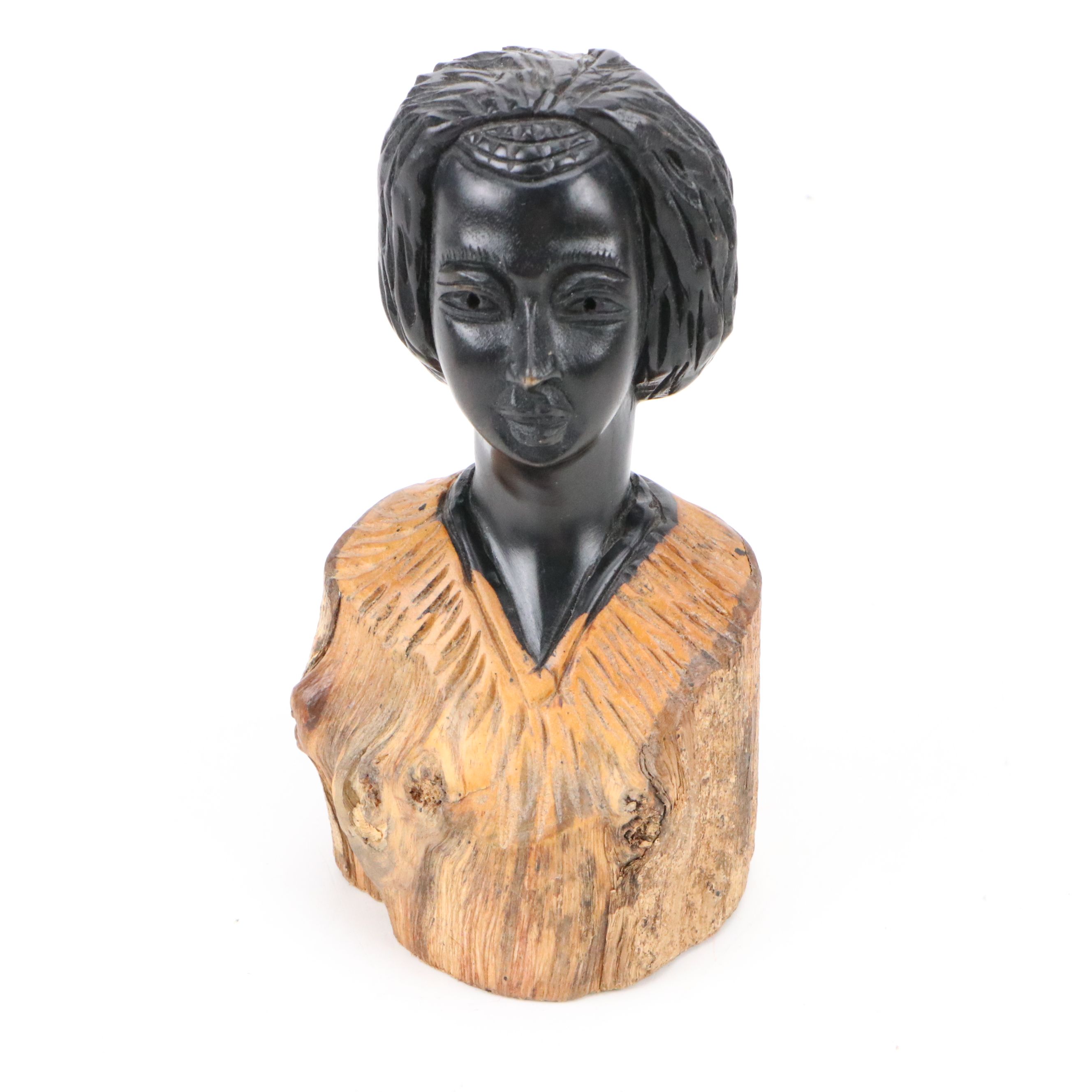East African Carved Ebony Busts of Man and Woman