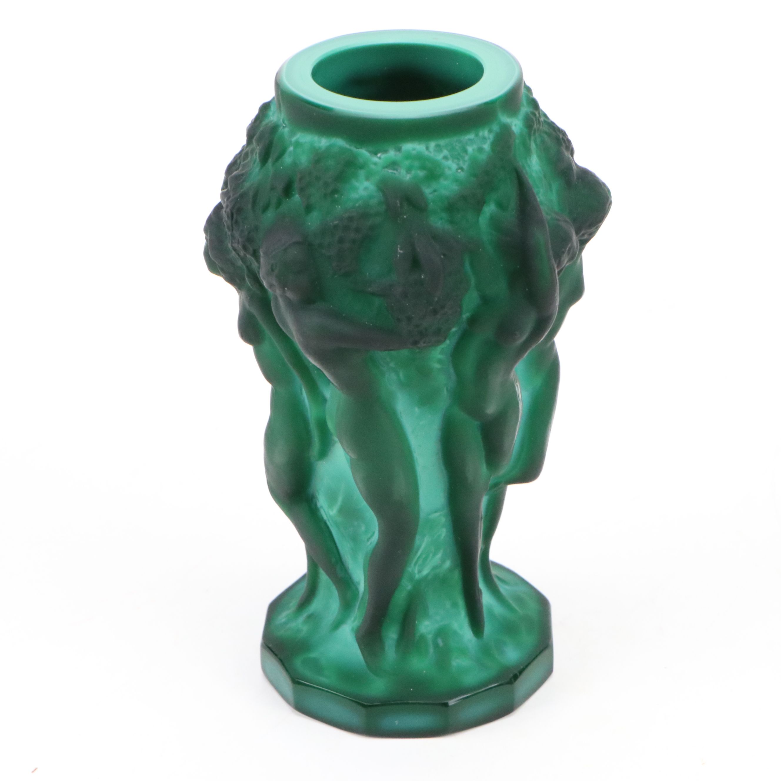Bohemian Art Deco Desna Malachite Glass Vase with Malachite Glass Box