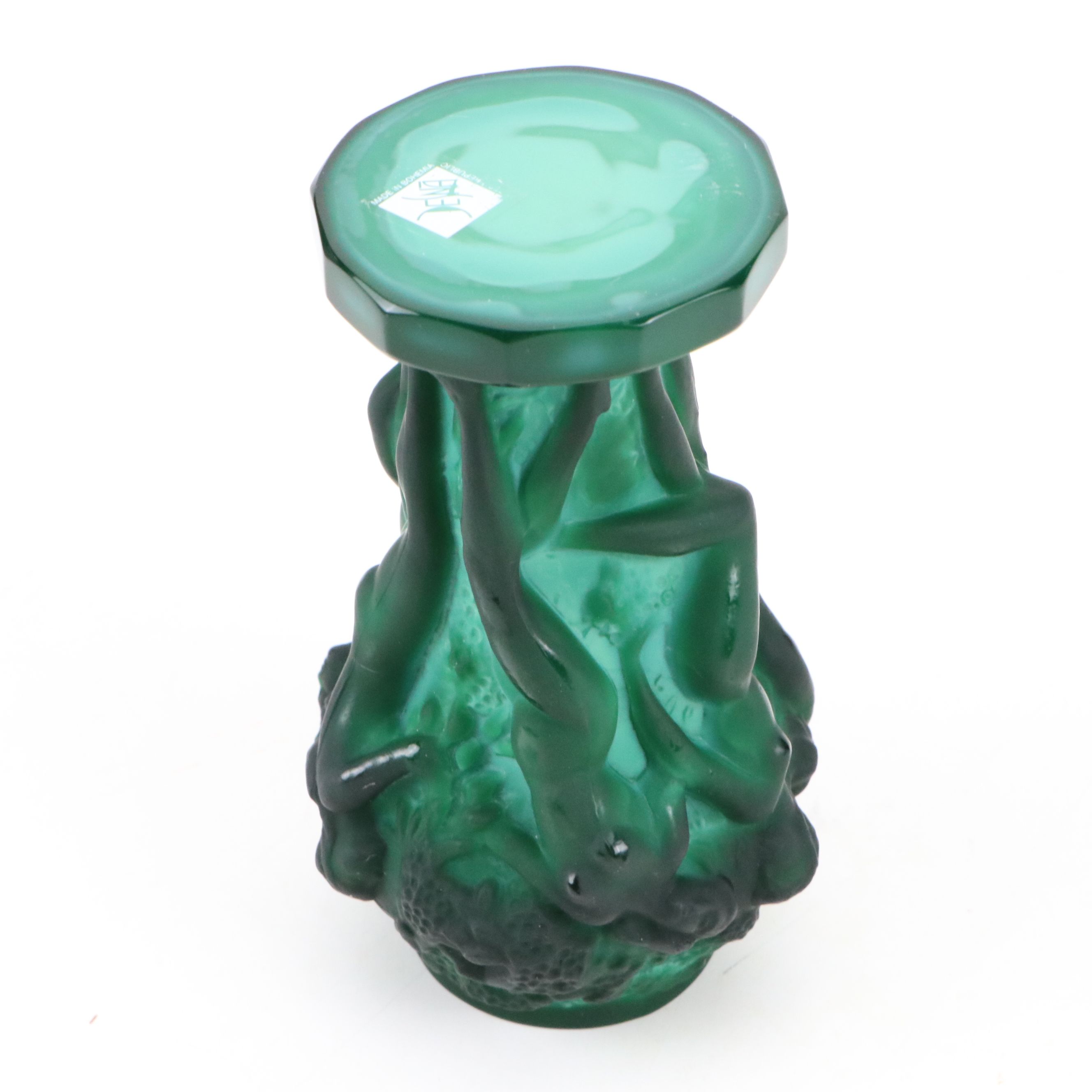 Bohemian Art Deco Desna Malachite Glass Vase with Malachite Glass Box