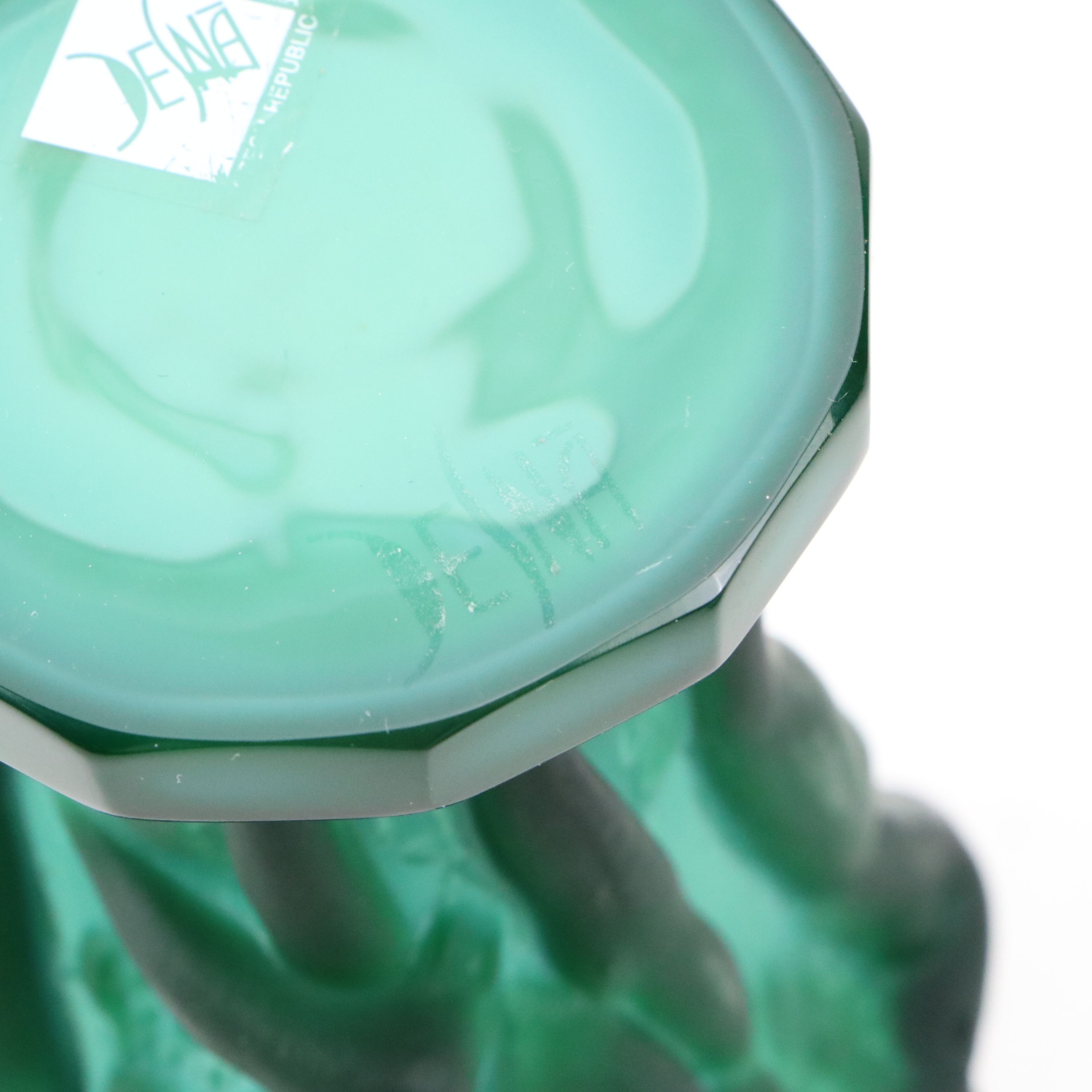 Bohemian Art Deco Desna Malachite Glass Vase with Malachite Glass Box