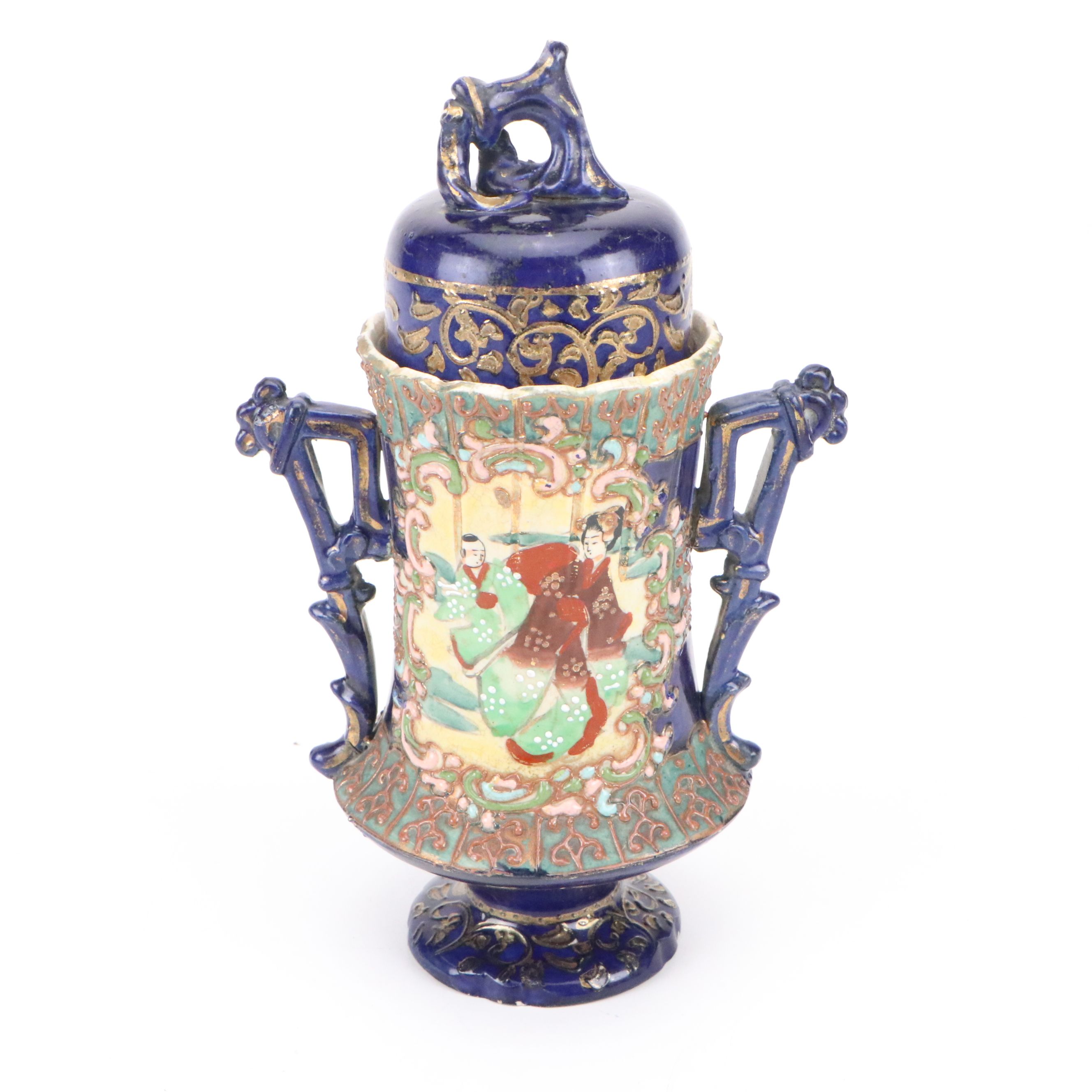 Japanese Satsuma Lidded Urn with Other Porcelain Vase