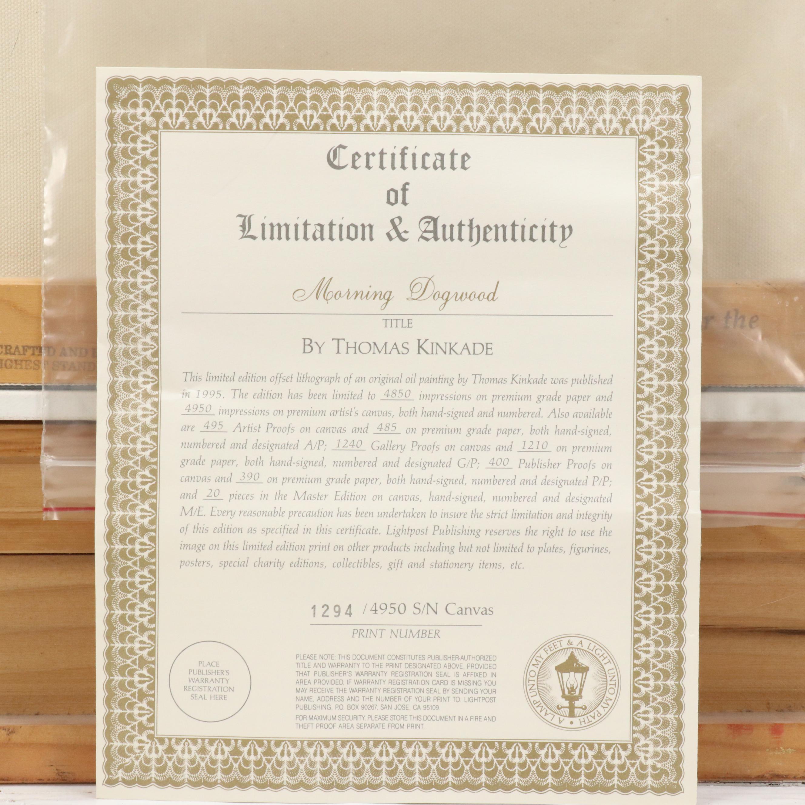 Thomas Kincade Embellished Offset Lithograph "Morning Dogwood"