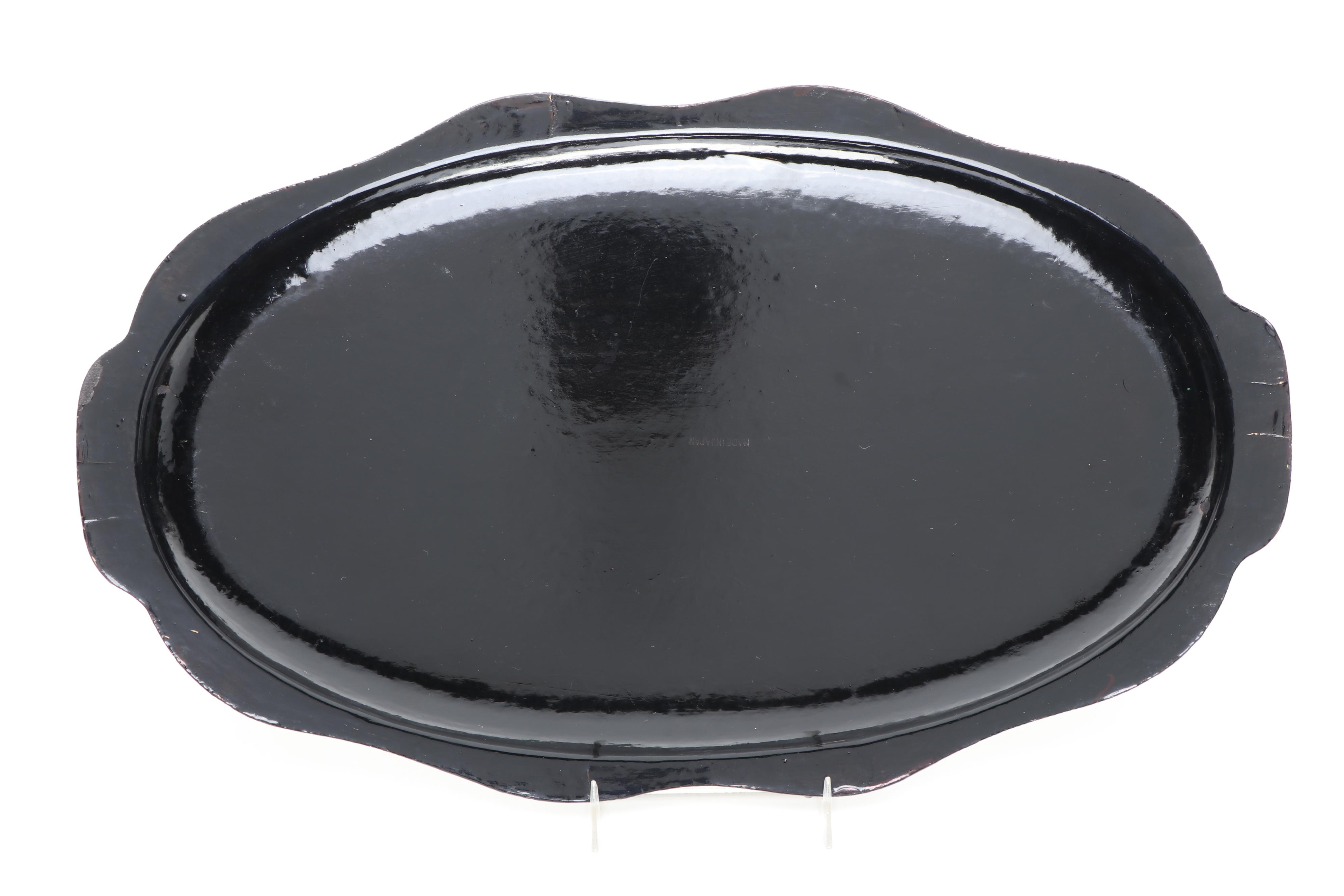 Japanese Hand-Painted Floral Lacquerware Trays