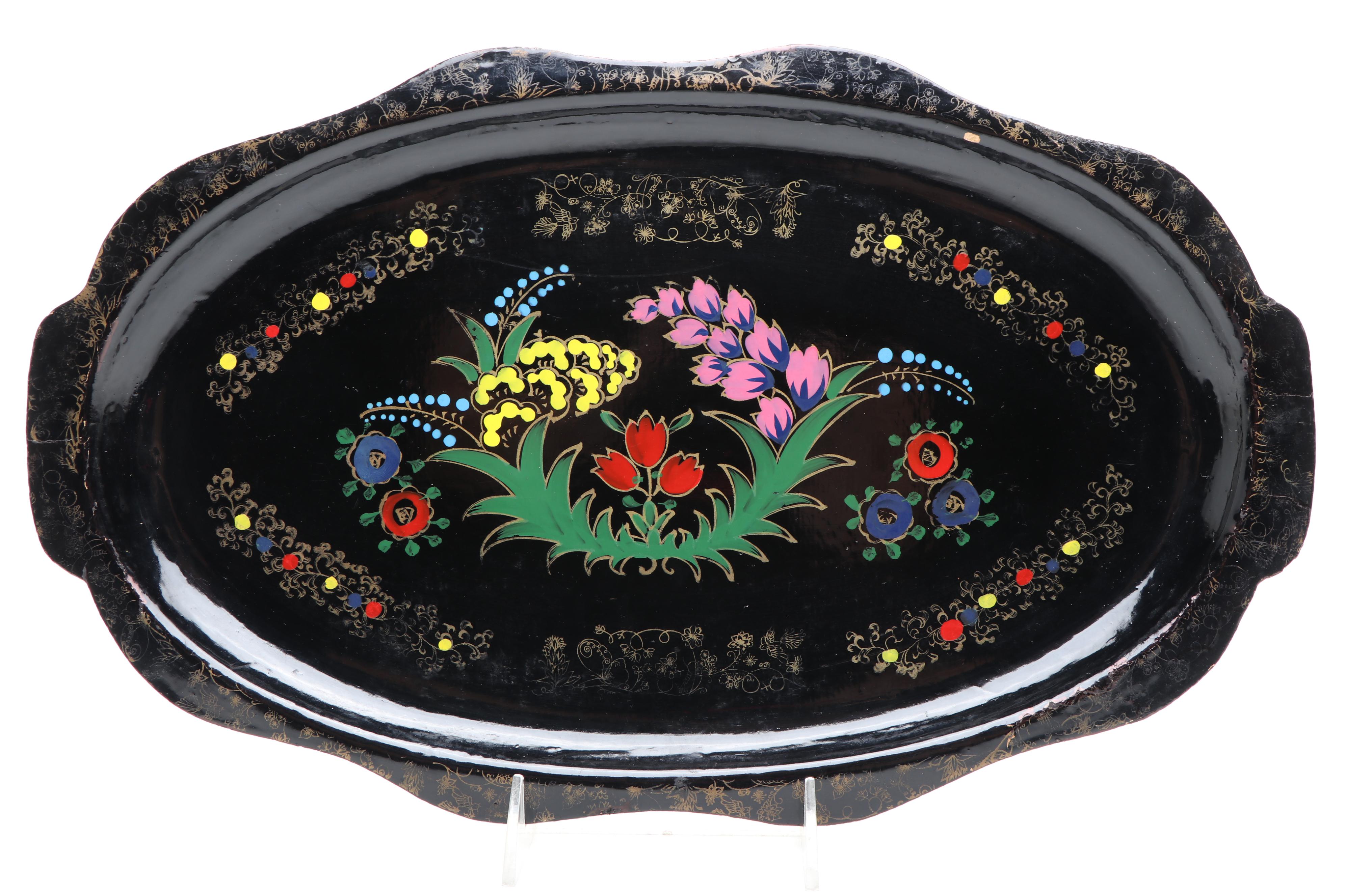 Japanese Hand-Painted Floral Lacquerware Trays