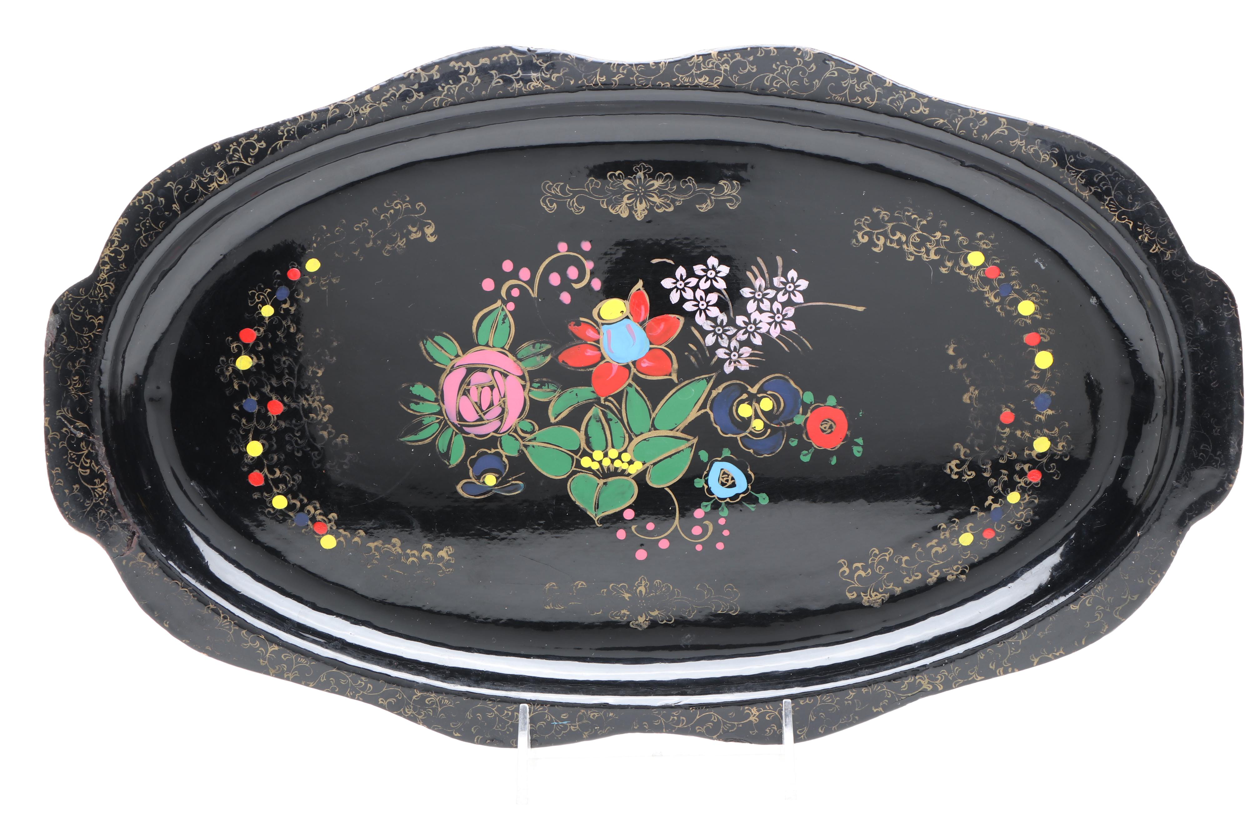 Japanese Hand-Painted Floral Lacquerware Trays