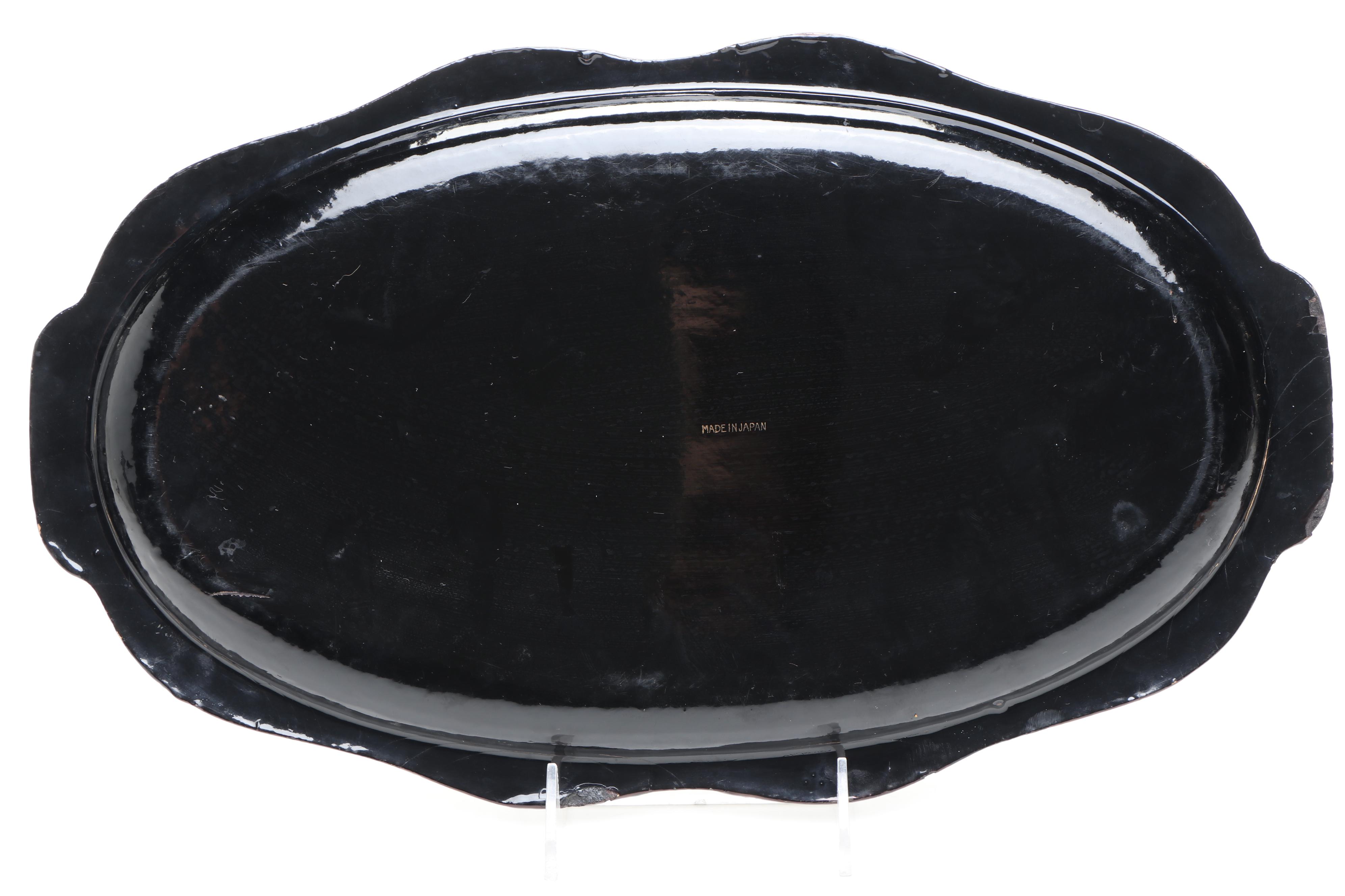 Japanese Hand-Painted Floral Lacquerware Trays