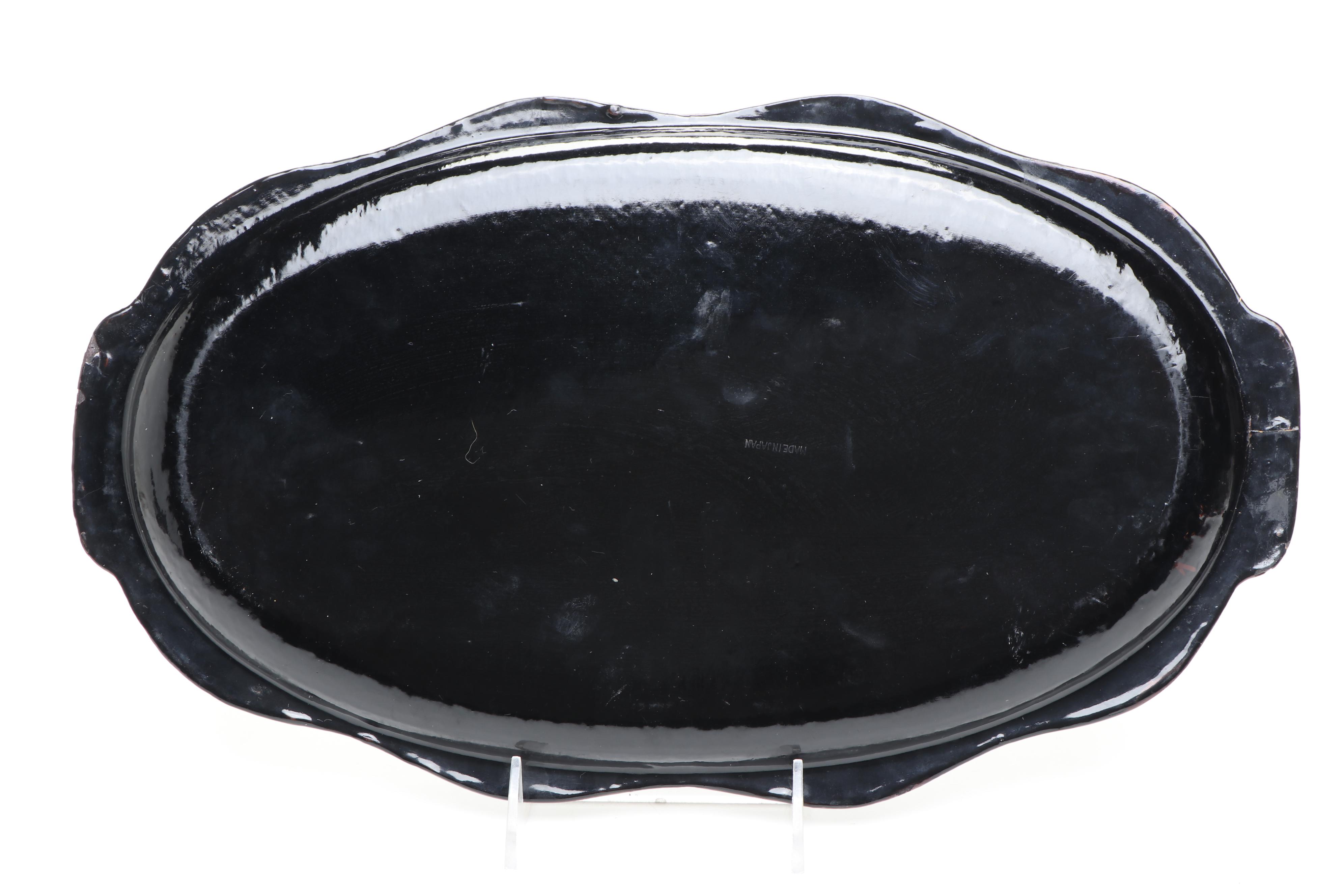 Japanese Hand-Painted Floral Lacquerware Trays