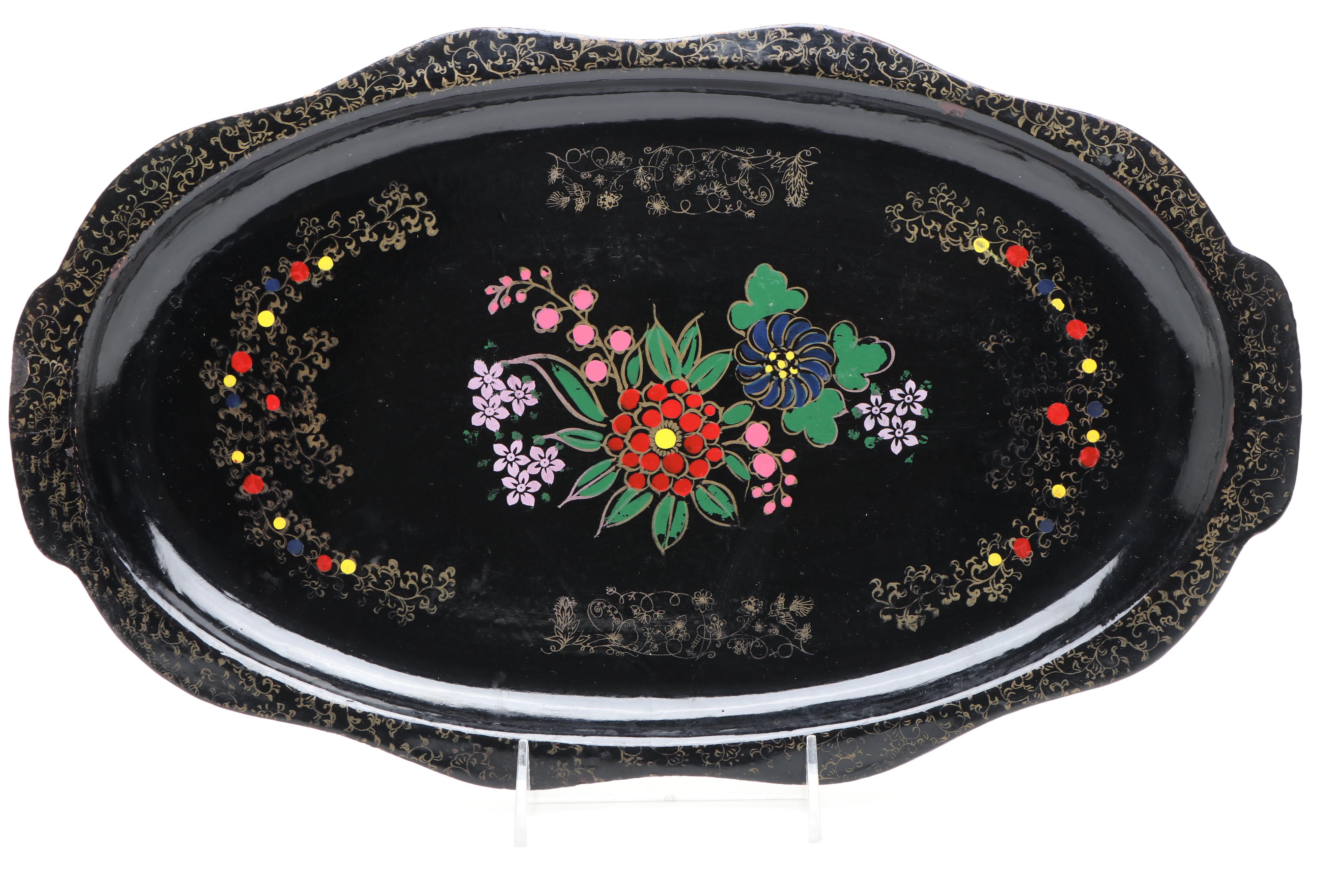 Japanese Hand-Painted Floral Lacquerware Trays