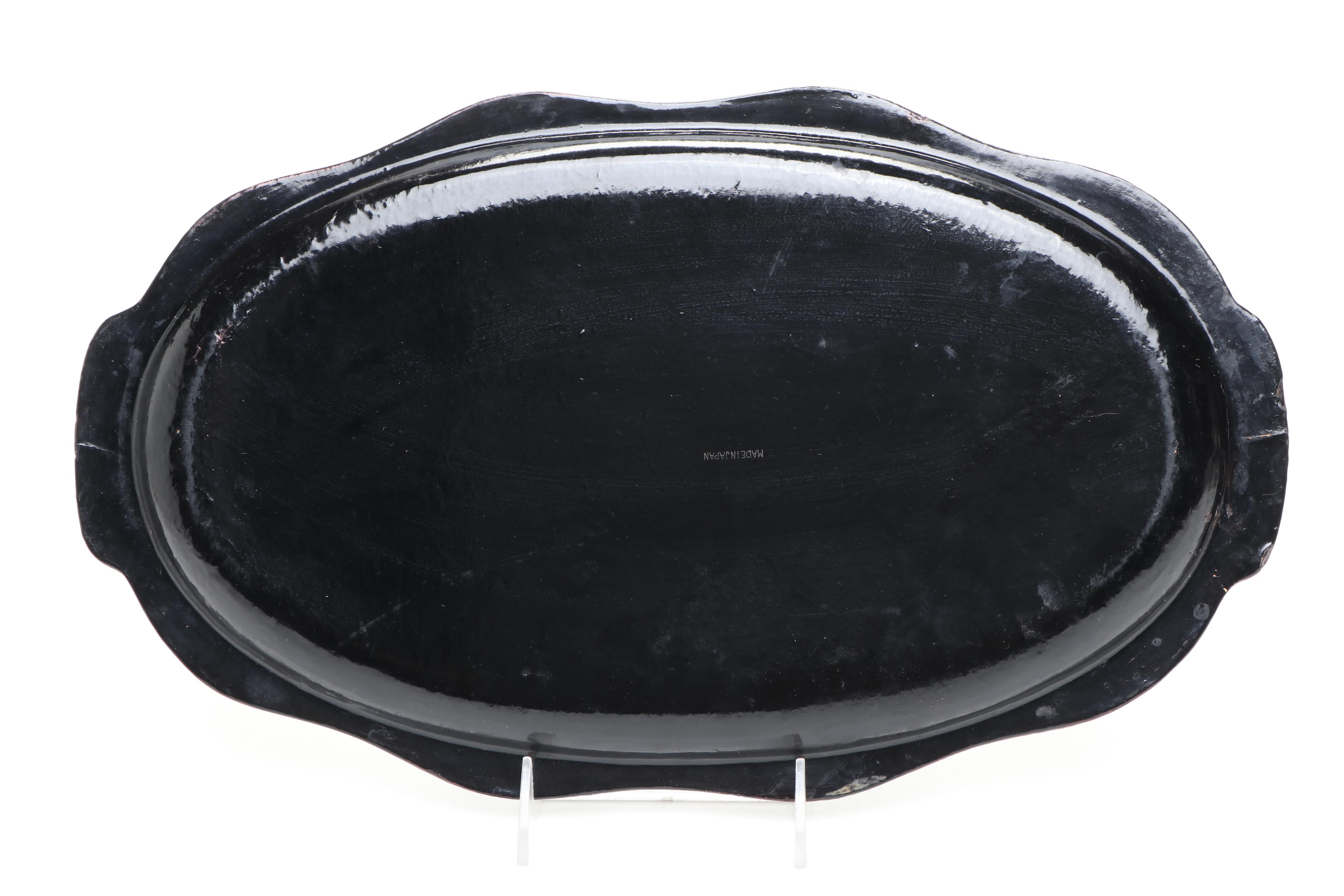 Japanese Hand-Painted Floral Lacquerware Trays