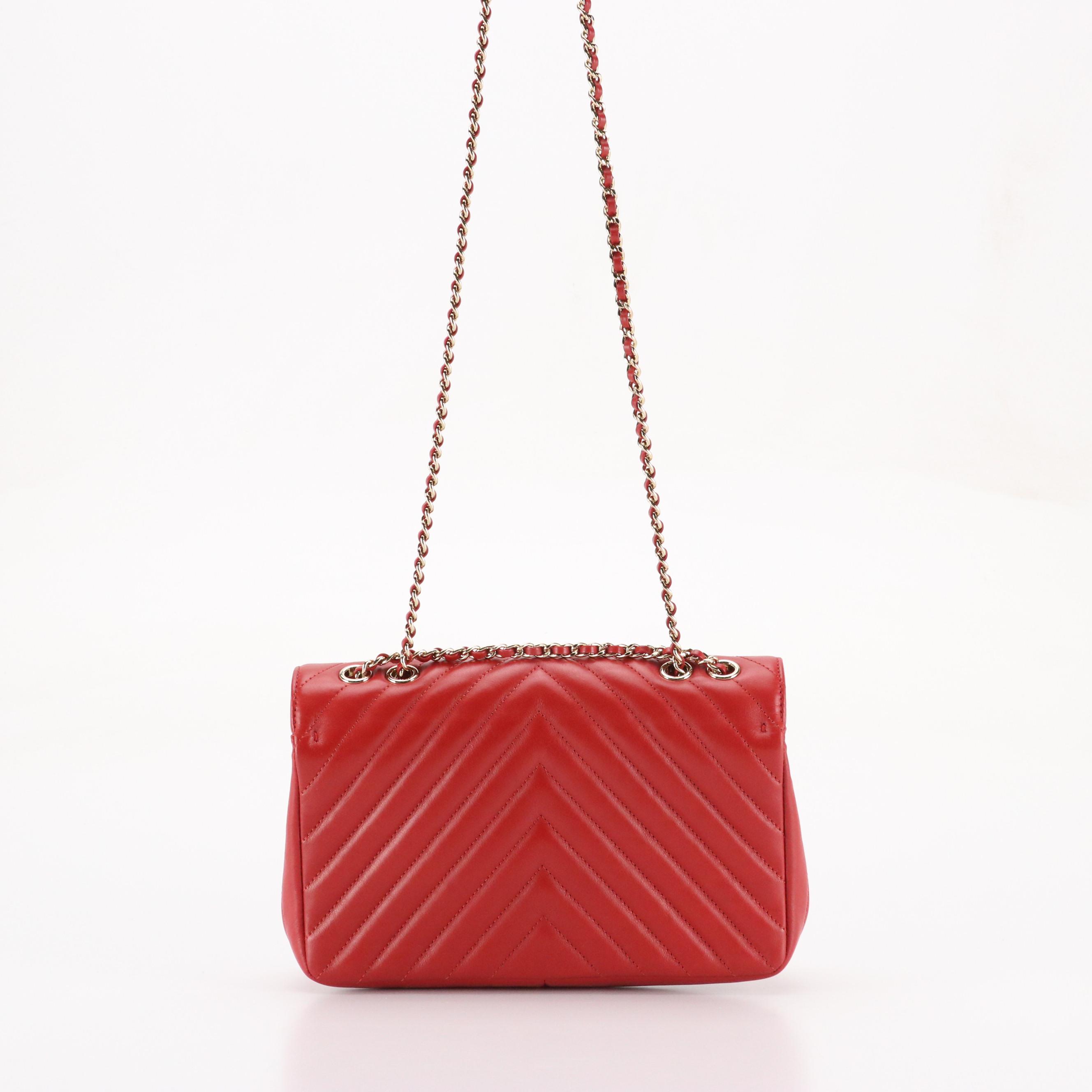 Chanel Front Flap Chain Strap Bag in Red Quilted Calfskin Leather