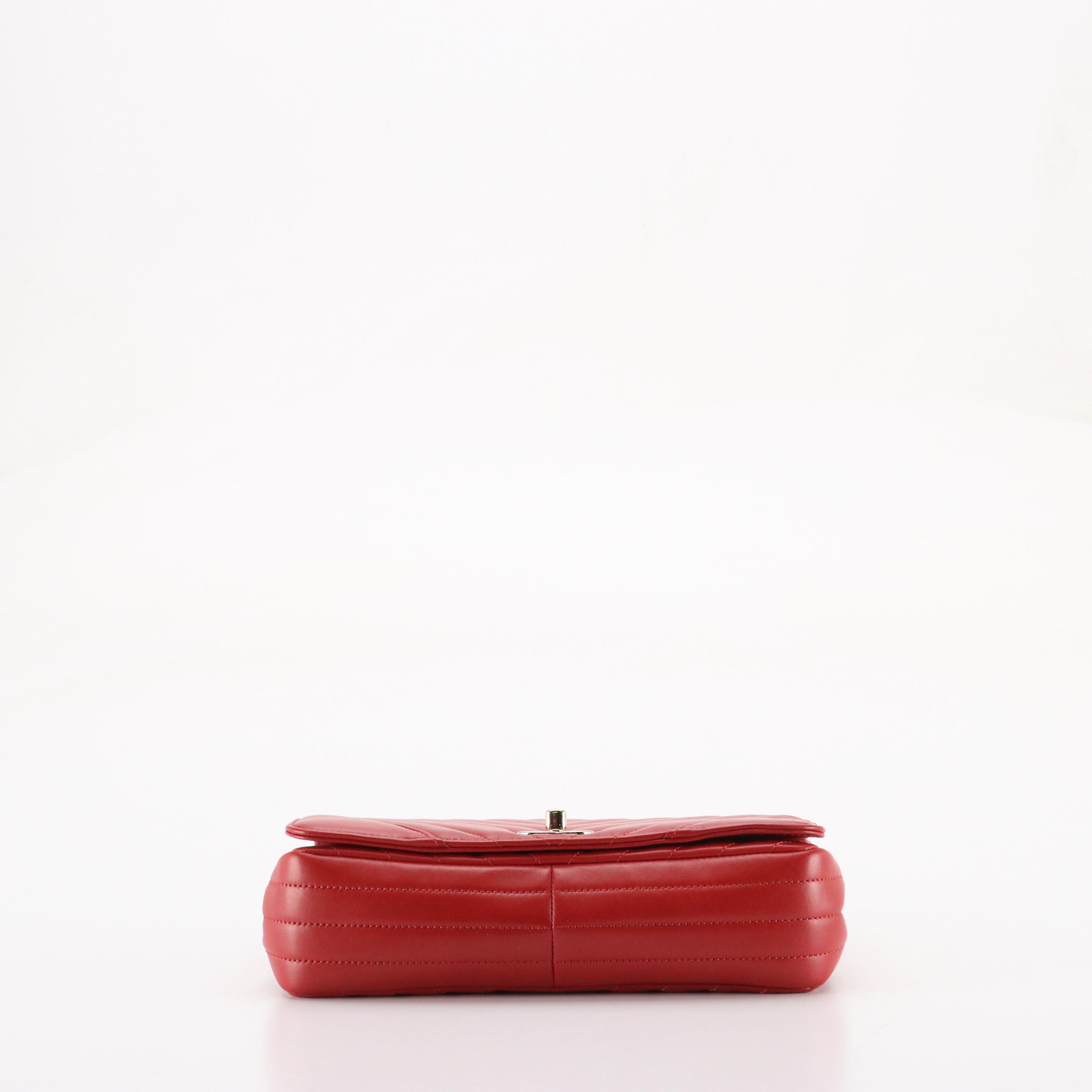 Chanel Front Flap Chain Strap Bag in Red Quilted Calfskin Leather