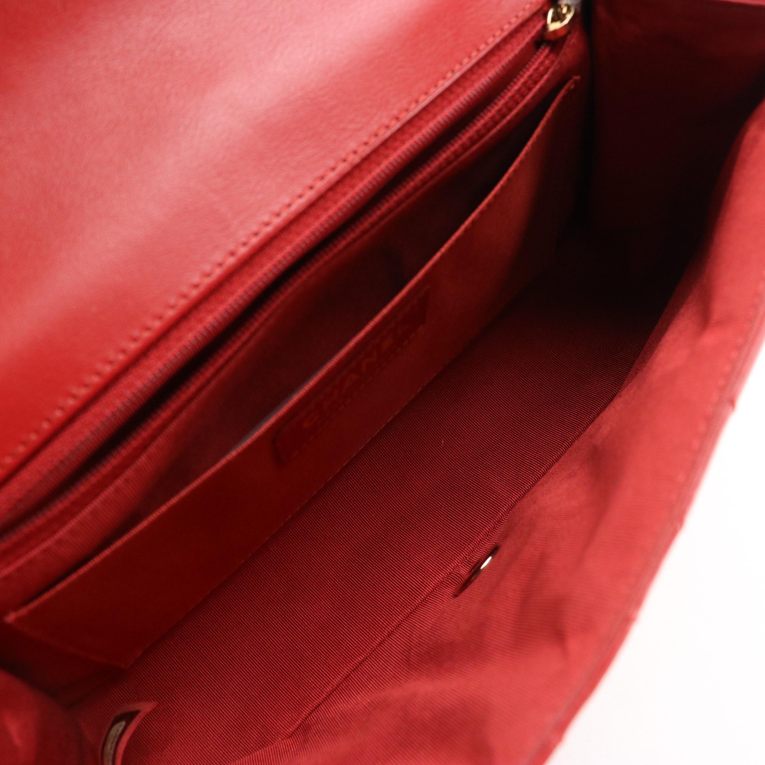 Chanel Front Flap Chain Strap Bag in Red Quilted Calfskin Leather