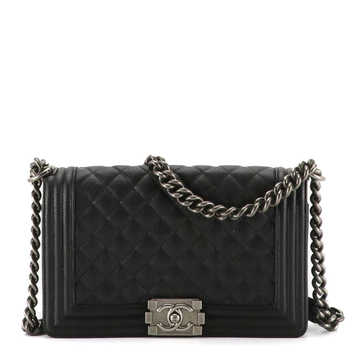 Chanel Black Quilted Caviar Leather Medium Boy Flap Shoulder Bag