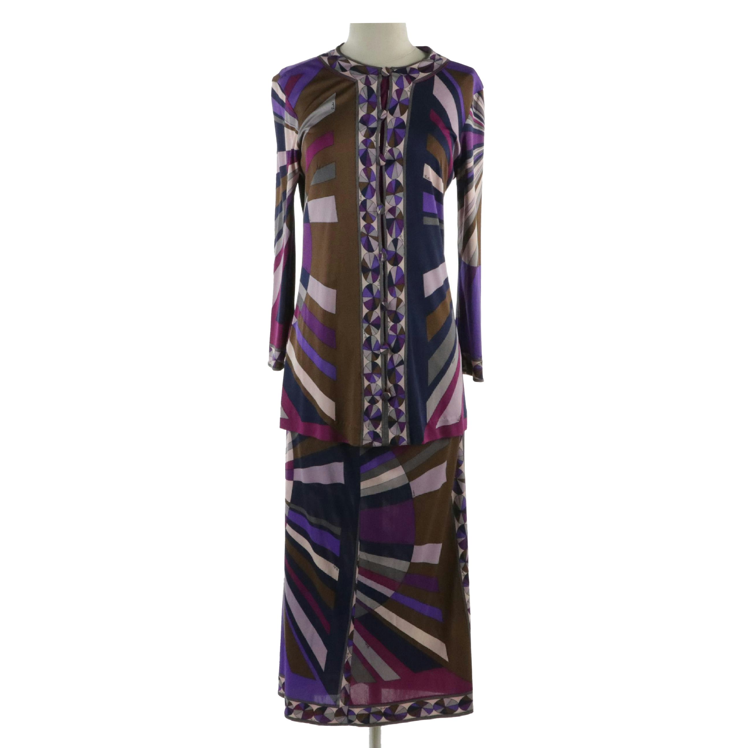 Emilio Pucci Print Stretch Jersey Two-Piece Skirt Set