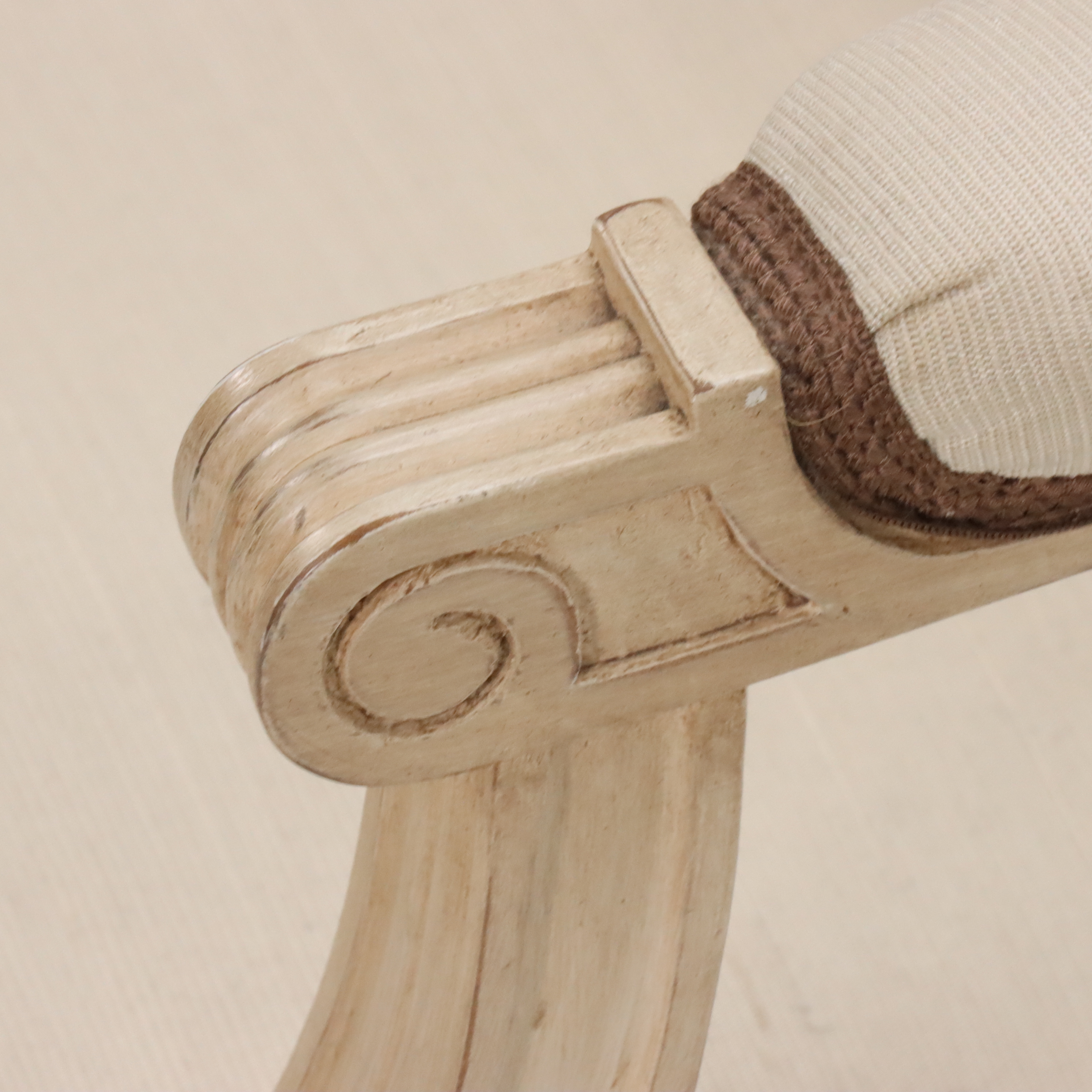 Pair of Louis XVI Style Embroidered Silk Upholstered Fauteuil Armchairs