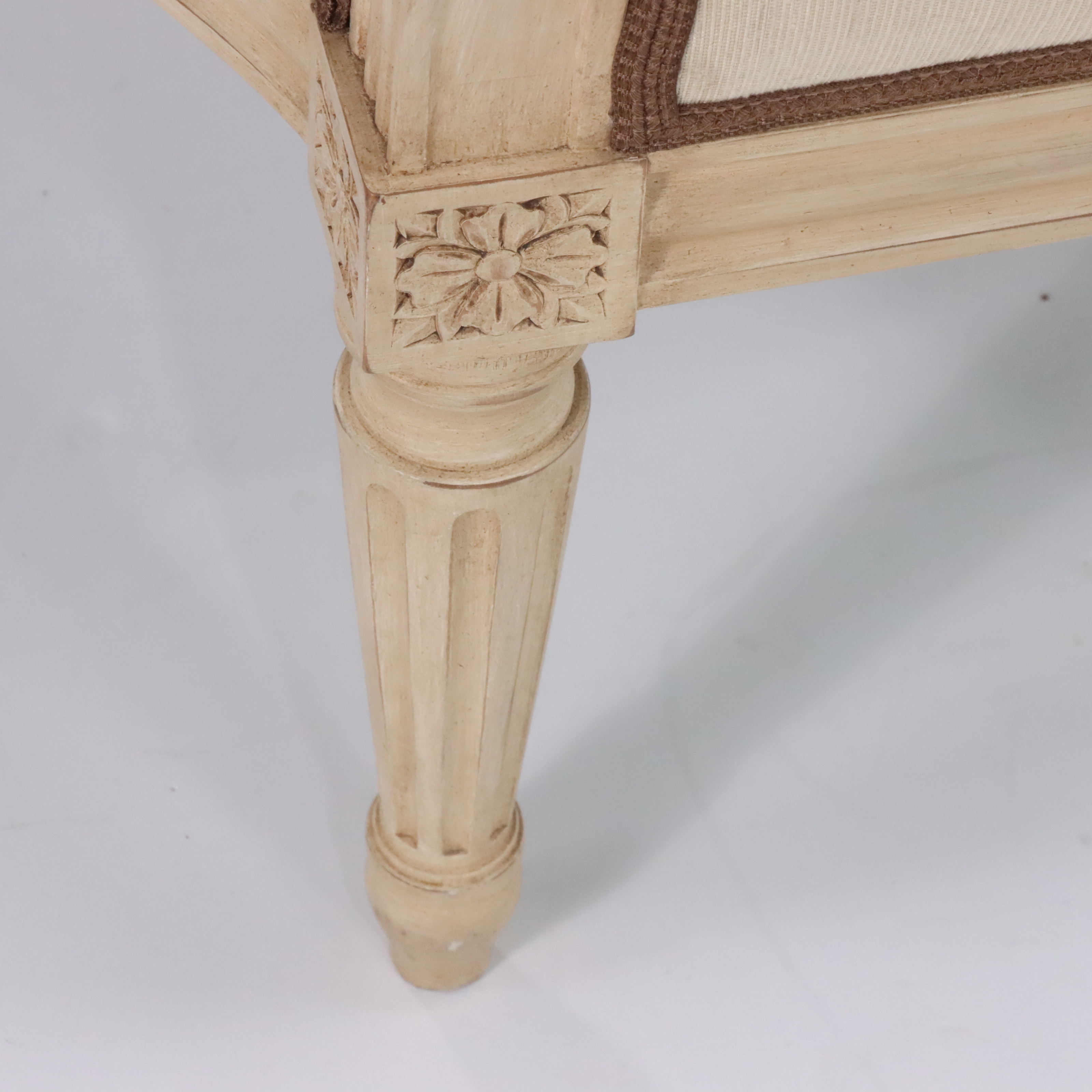 Pair of Louis XVI Style Embroidered Silk Upholstered Fauteuil Armchairs