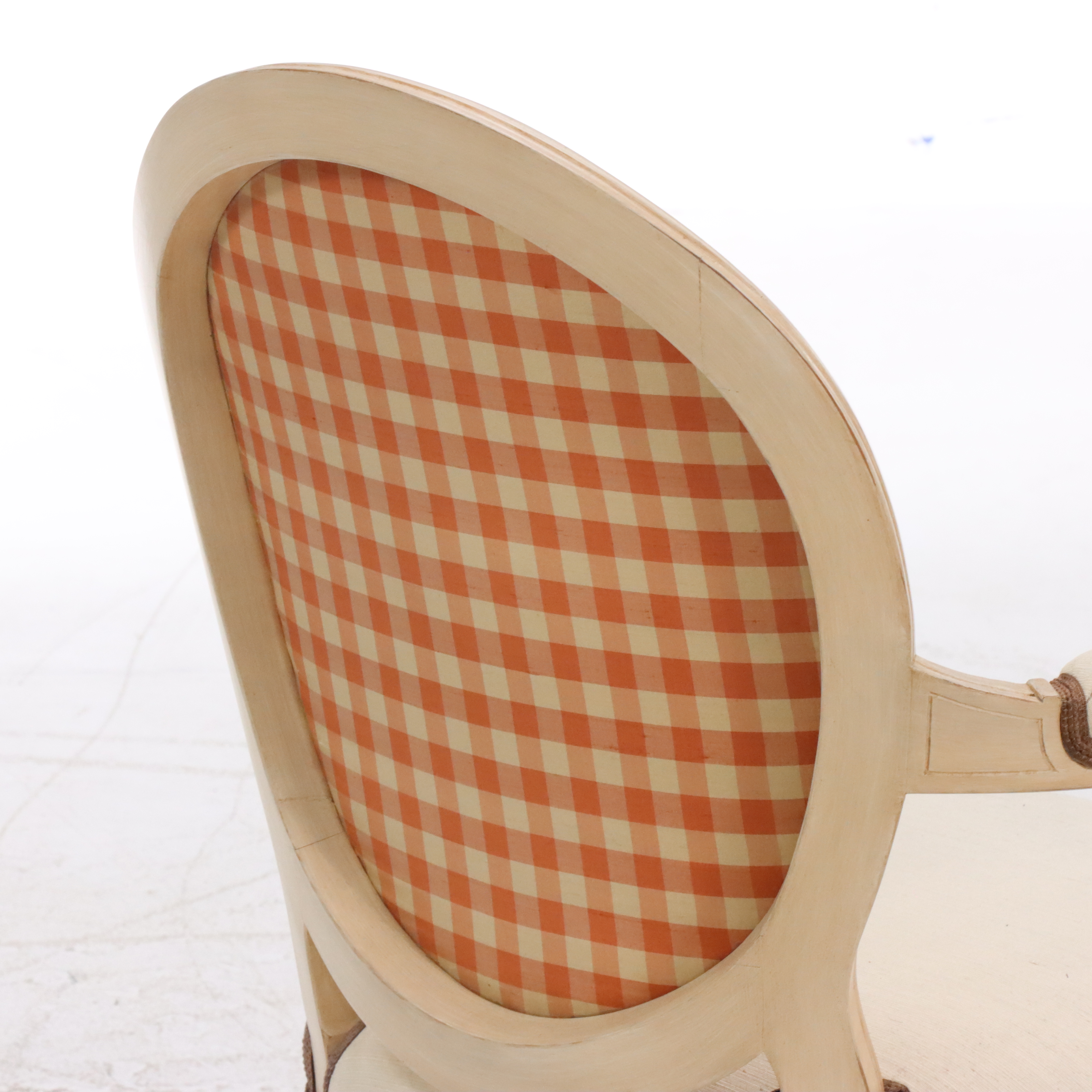 Pair of Louis XVI Style Embroidered Silk Upholstered Fauteuil Armchairs