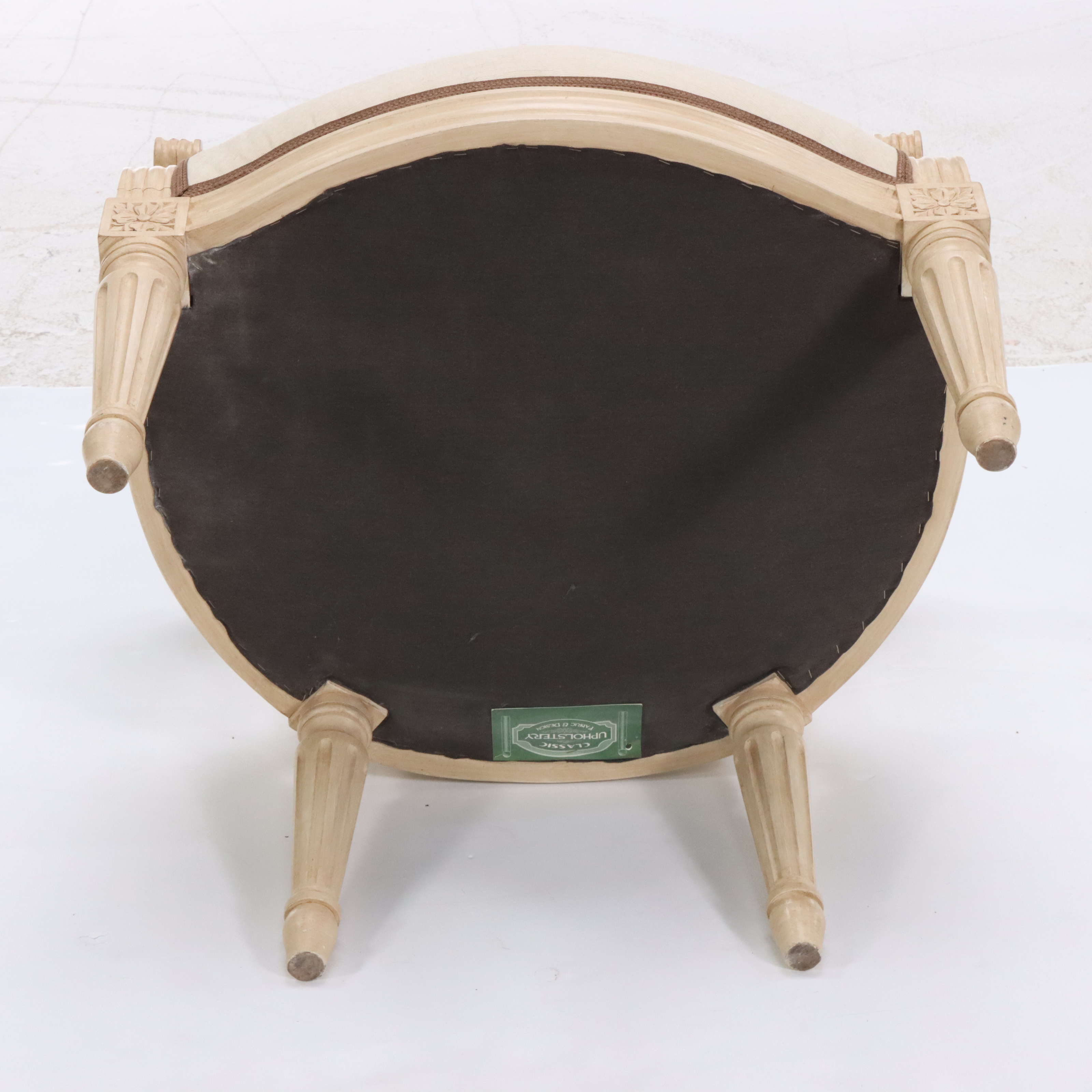 Pair of Louis XVI Style Embroidered Silk Upholstered Fauteuil Armchairs