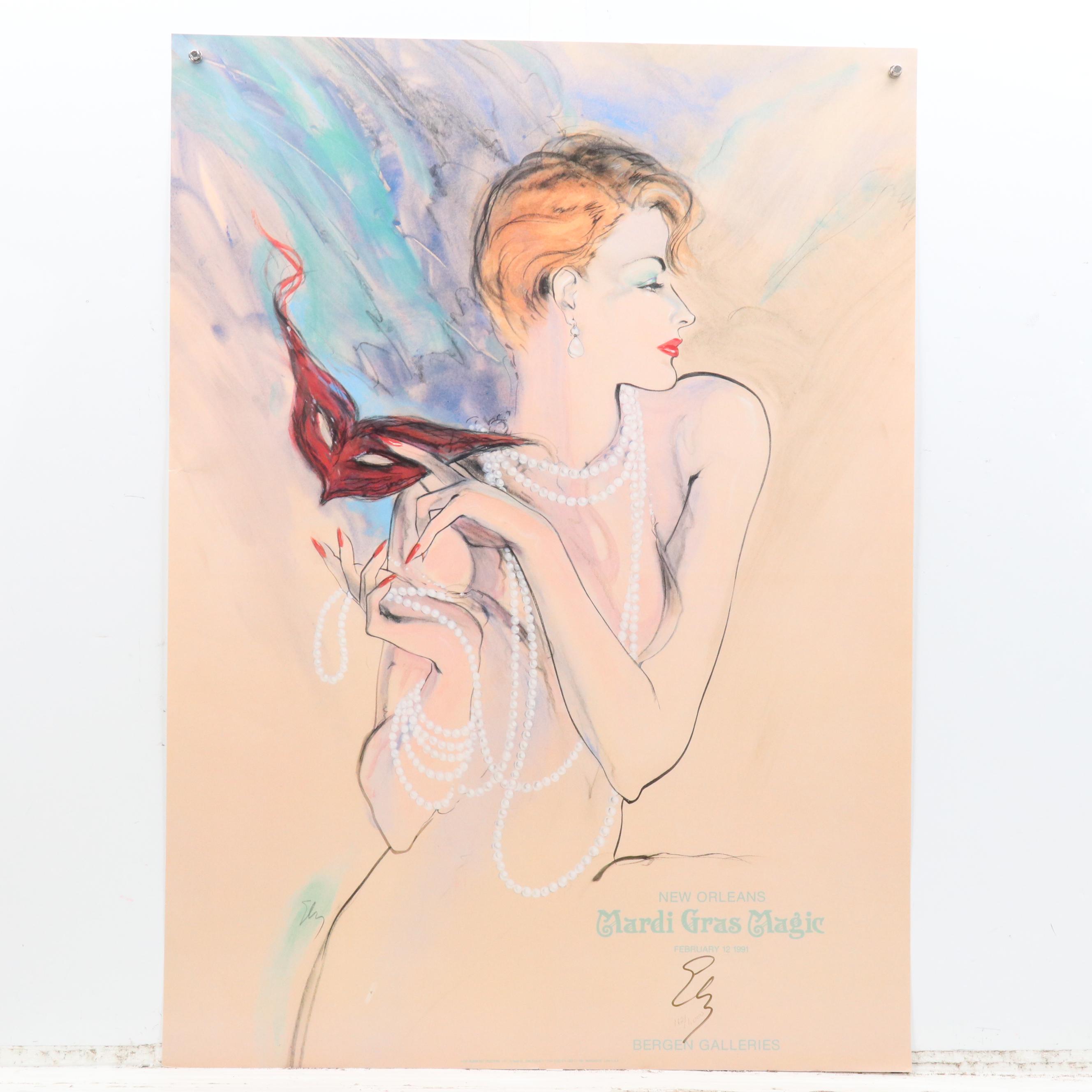 Richard Ely New Orleans Mardi Gras Offset Lithograph Posters, 1989-1991