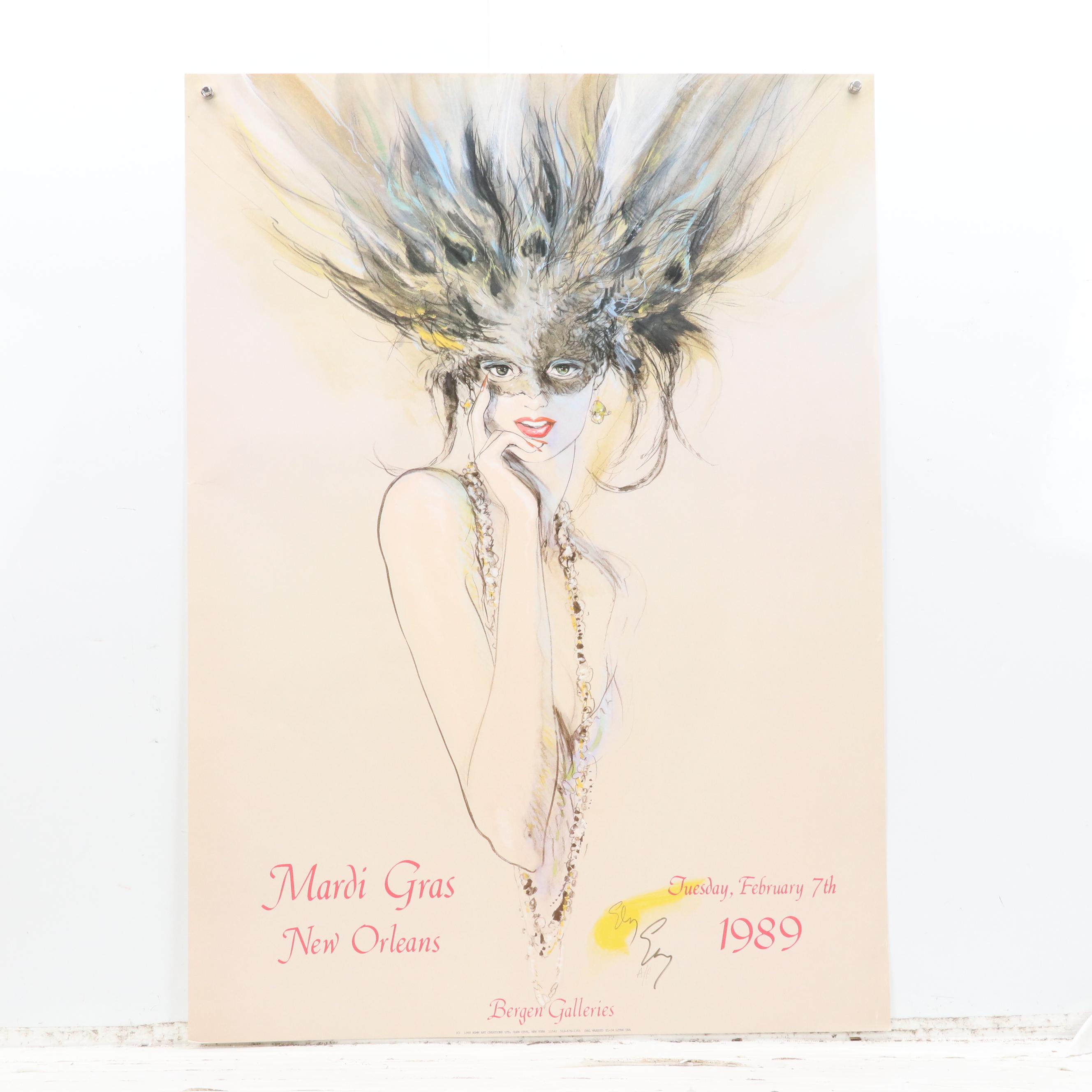 Richard Ely New Orleans Mardi Gras Offset Lithograph Posters, 1989-1991