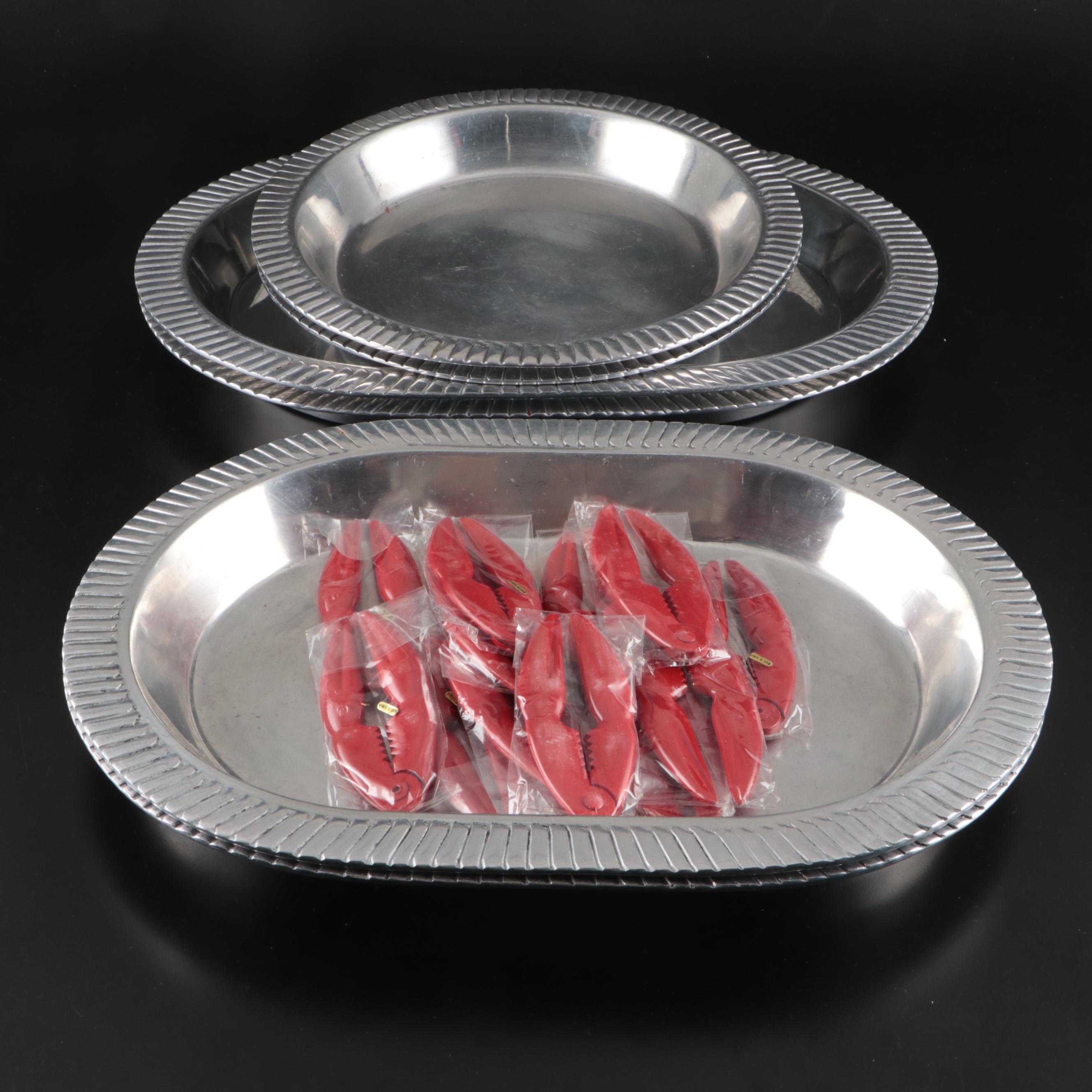 Metalart Metal Serving Platters with Pincer Shaped Lobster Crackers