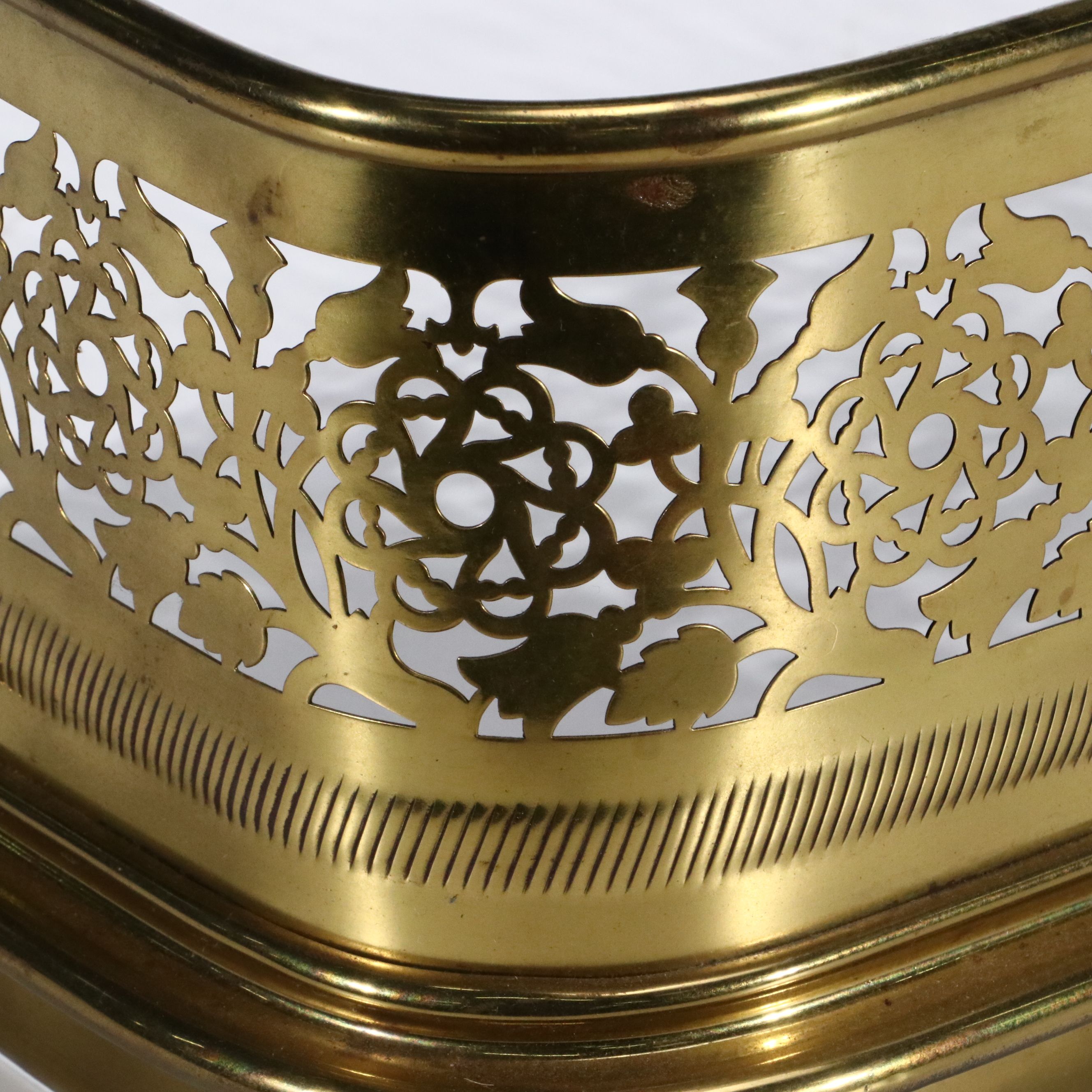 Regency Style Reticulated Brass Fireplace Fender with Paw Feet, 20th Century