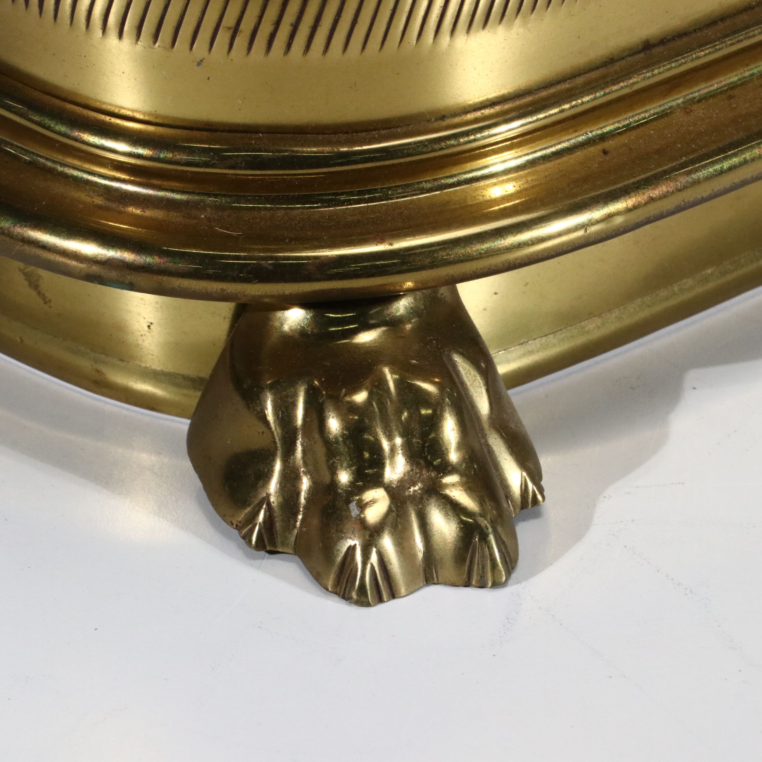 Regency Style Reticulated Brass Fireplace Fender with Paw Feet, 20th Century