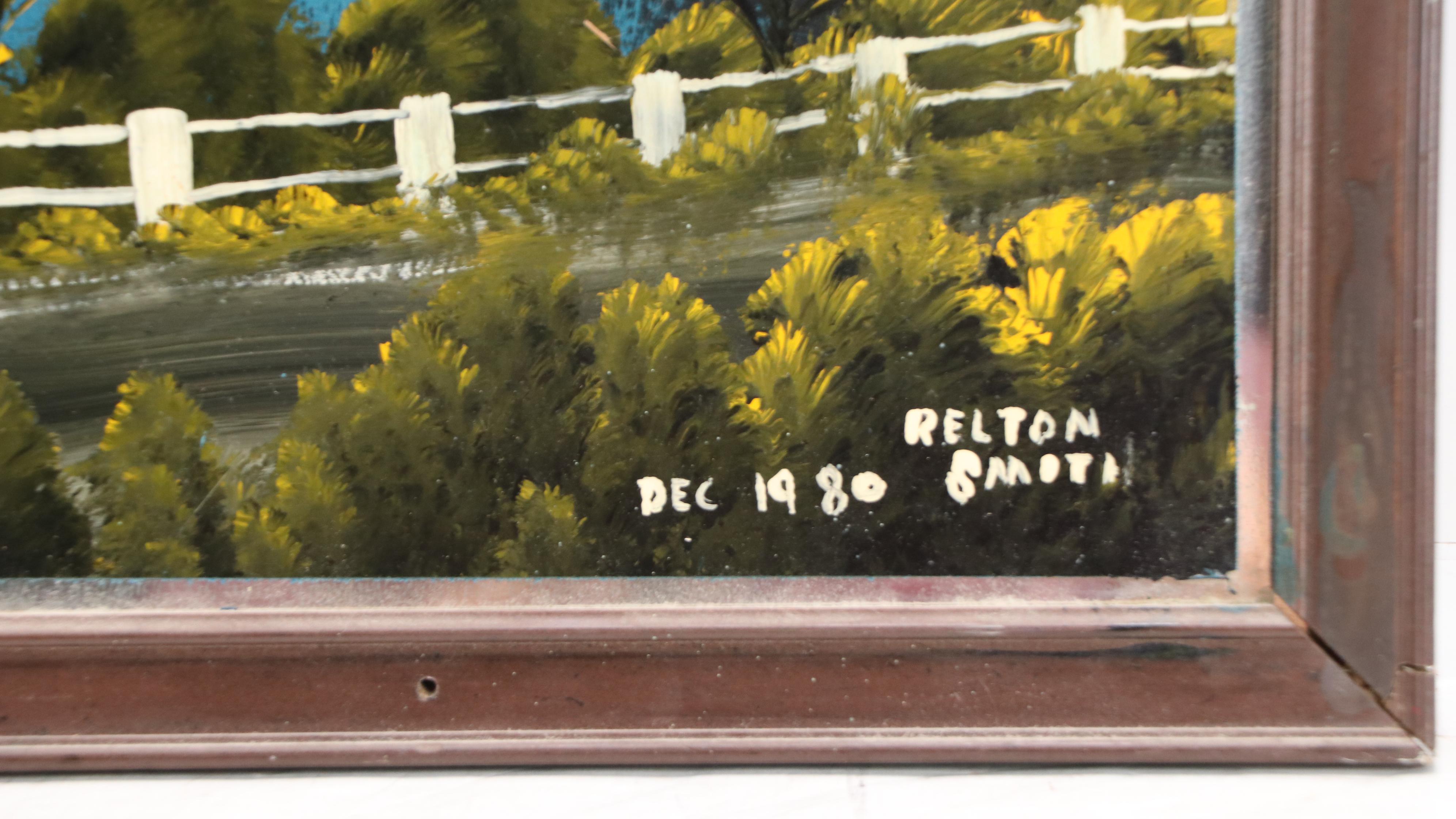 Nocturne Lake Landscape Enamel Painting on Mirrored Glass, 1980