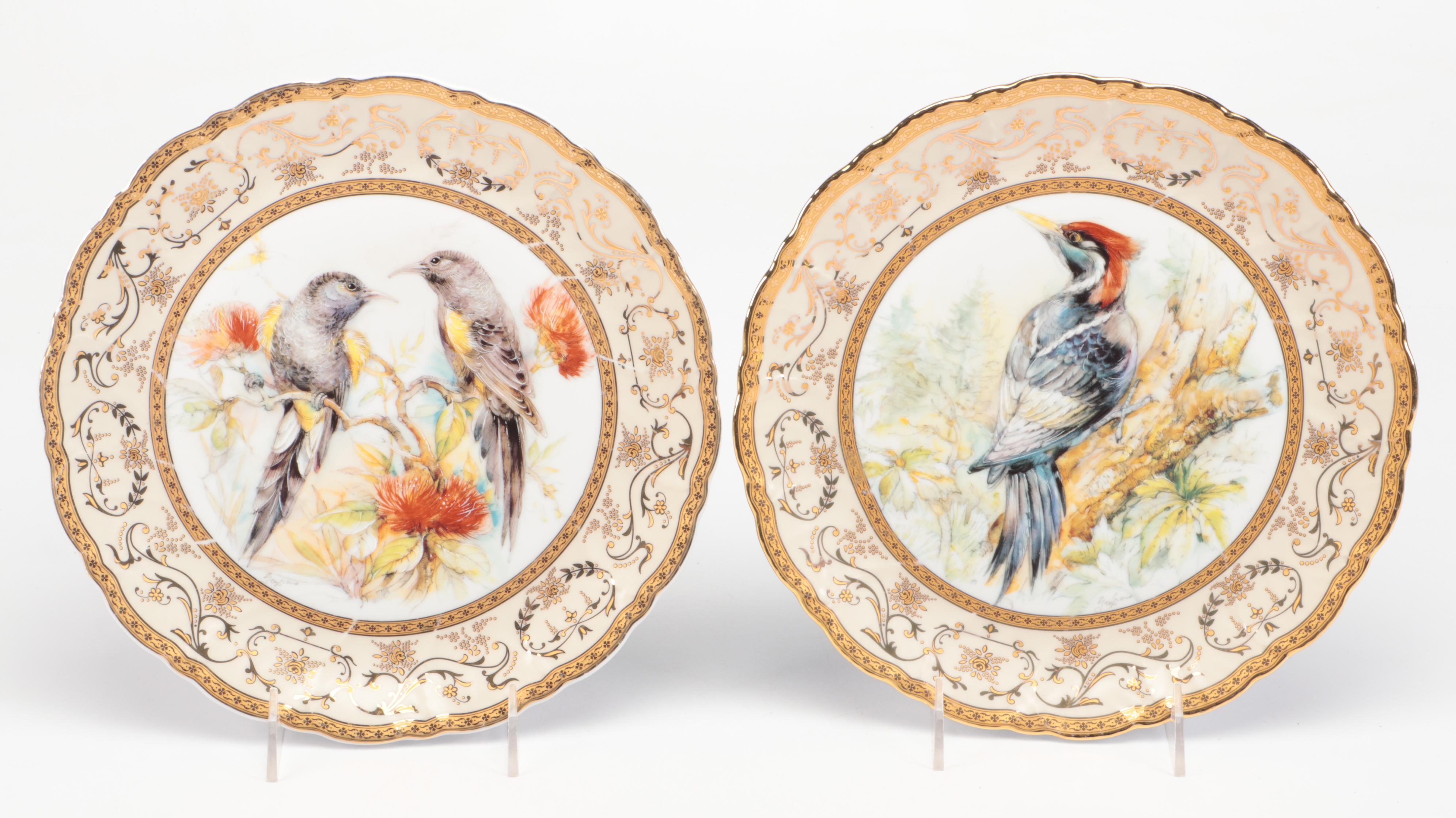 Fine Royal Porcelain Bird Theme Cabinet Plates