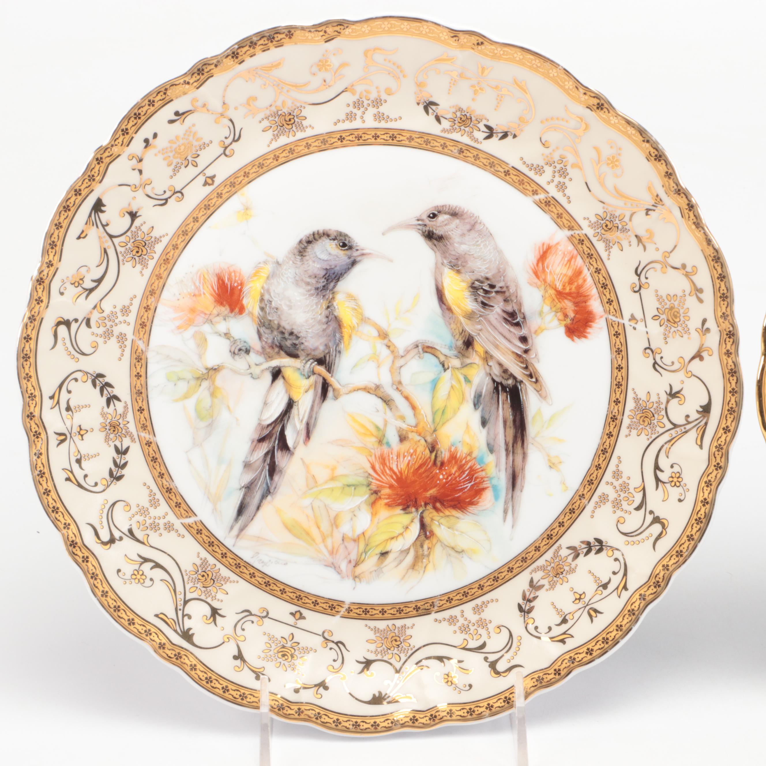 Fine Royal Porcelain Bird Theme Cabinet Plates
