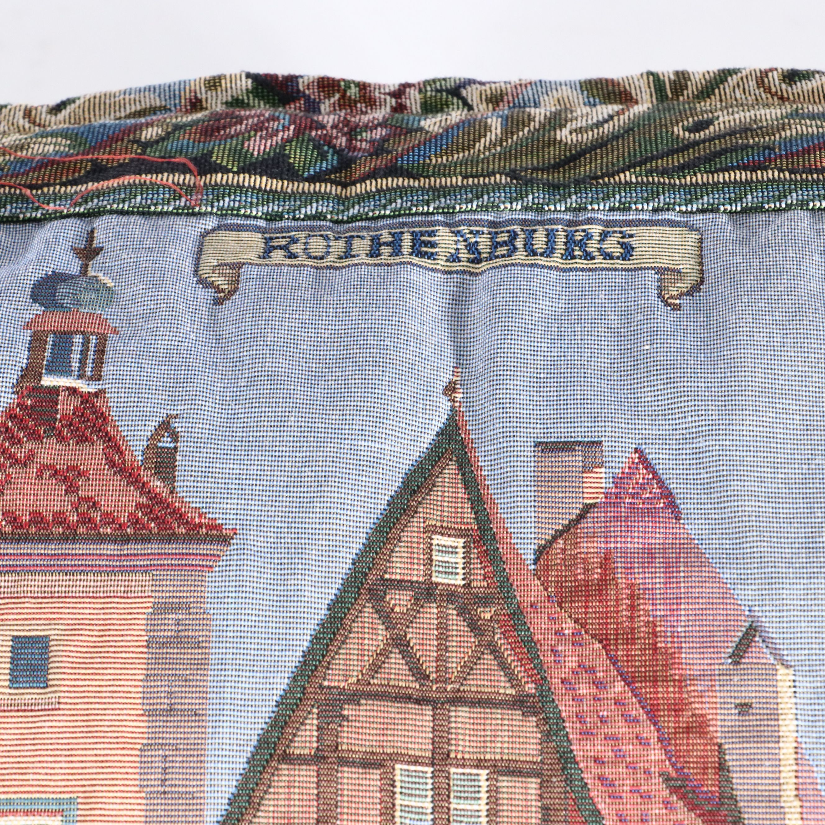 Tapestry Style Rothenburg and Red Fringe Throw Pillows